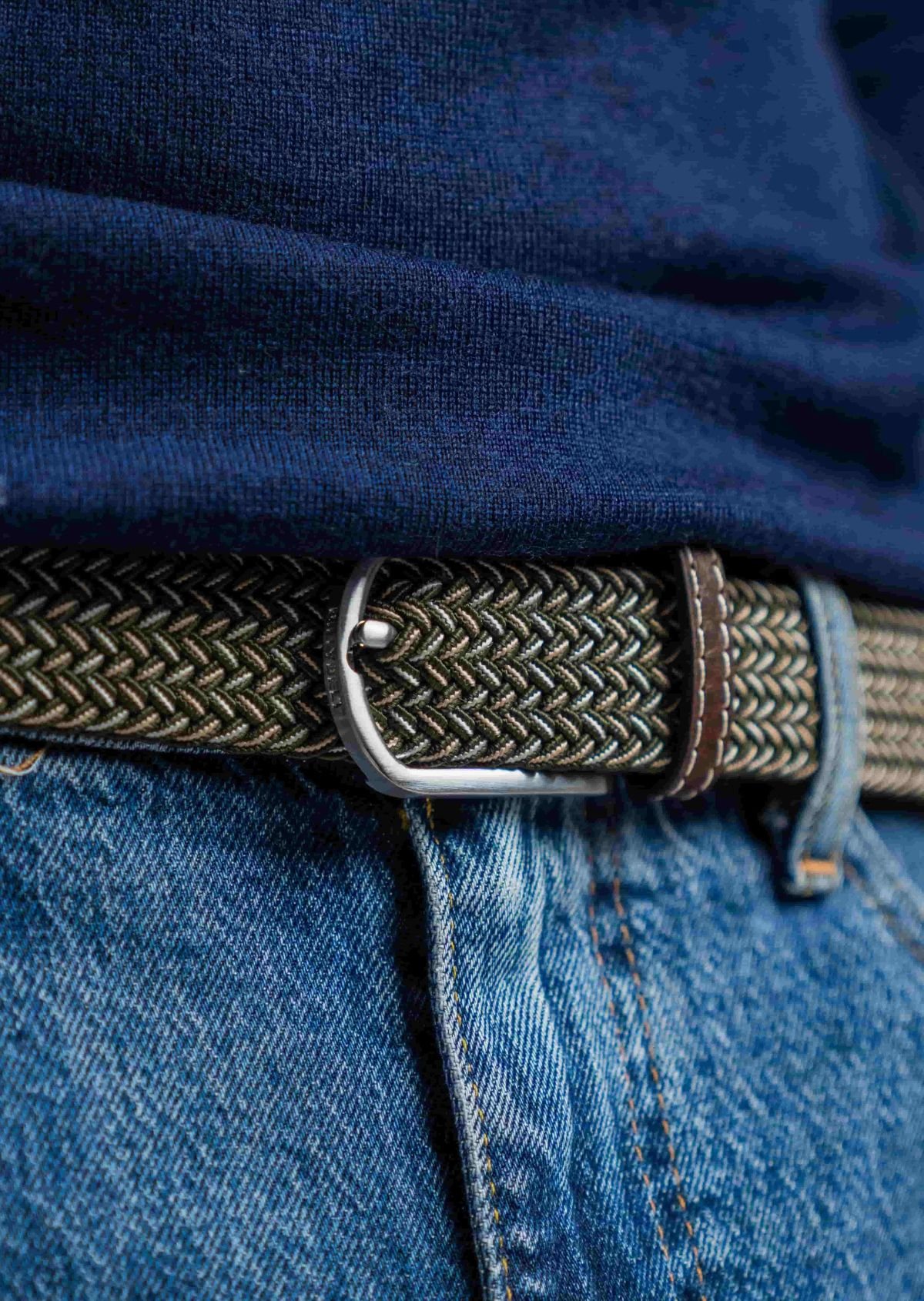 Multicolored braided elastic belt BILLYBELT Green