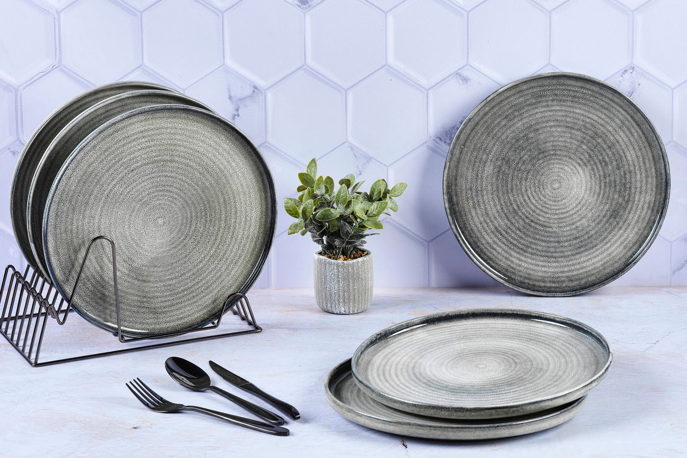 Zen plate ø28cm - 6 pieces - natural BJORN Grey