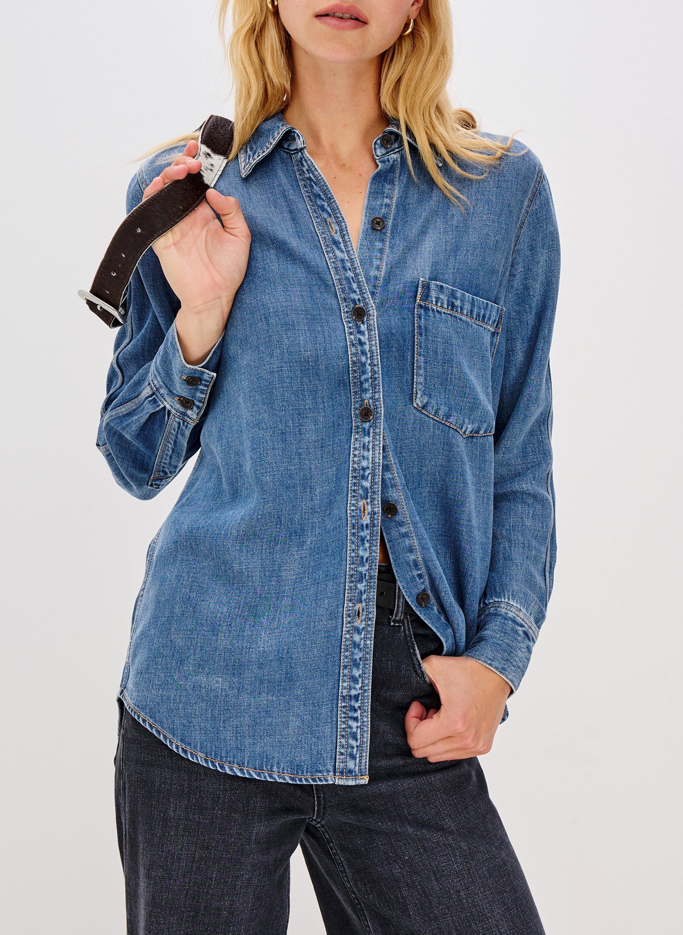 Chemise col classique en denim RAILS Bleu
