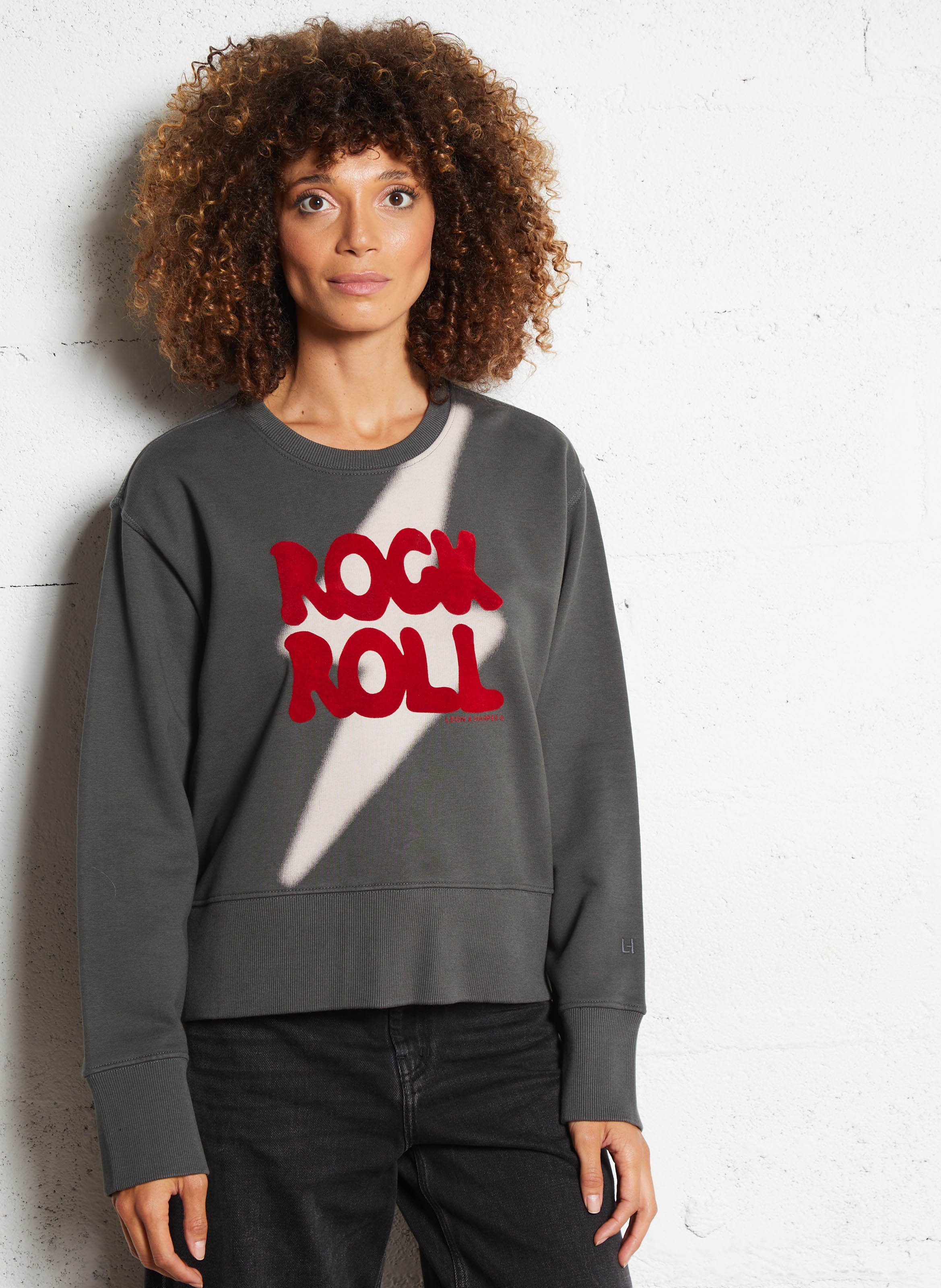 Rechte sweater met ronde hals en zeefdruk LEON & HARPER