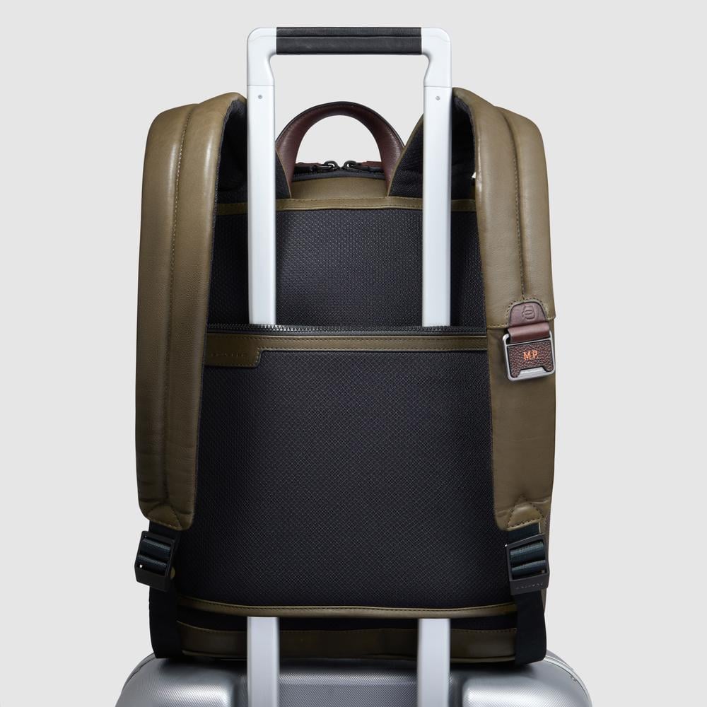 Slim backpack for computer and iPad® with shockproof and RFID protection, expandable PIQUADRO Green
