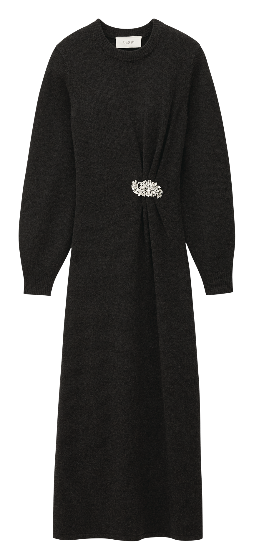 Long round-neck wool-blend dress BA&amp;SH Black
