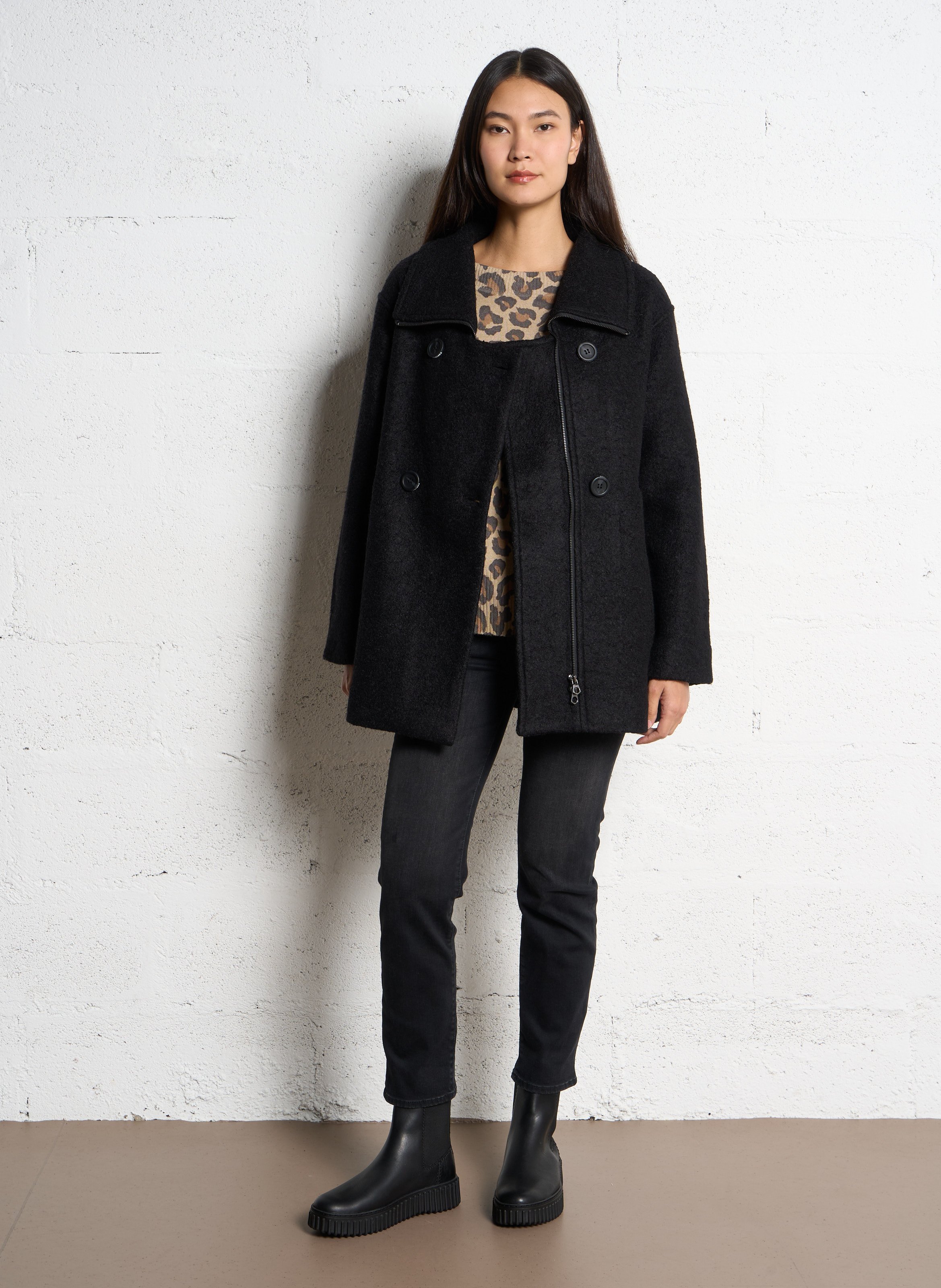 Manteau droit en laine mélangée LE TEMPS DES CERISES Noir