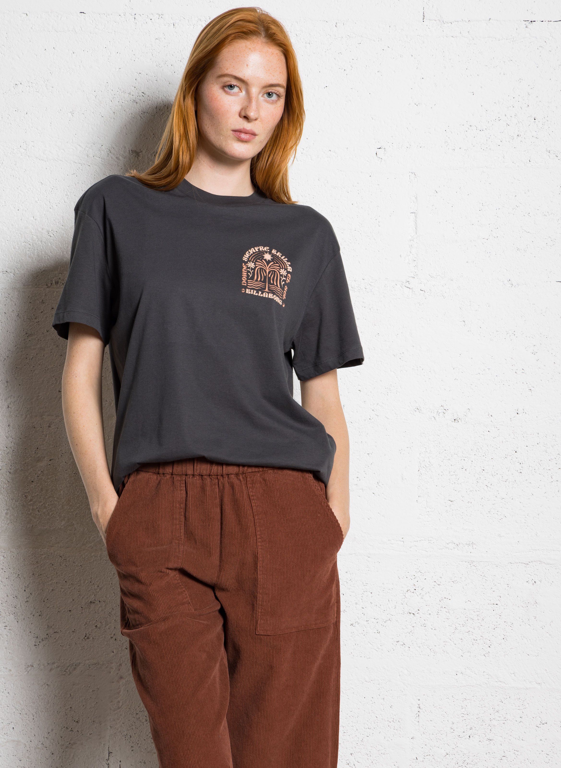 Tee-shirt droit col rond imprimé en coton BILLABONG Noir