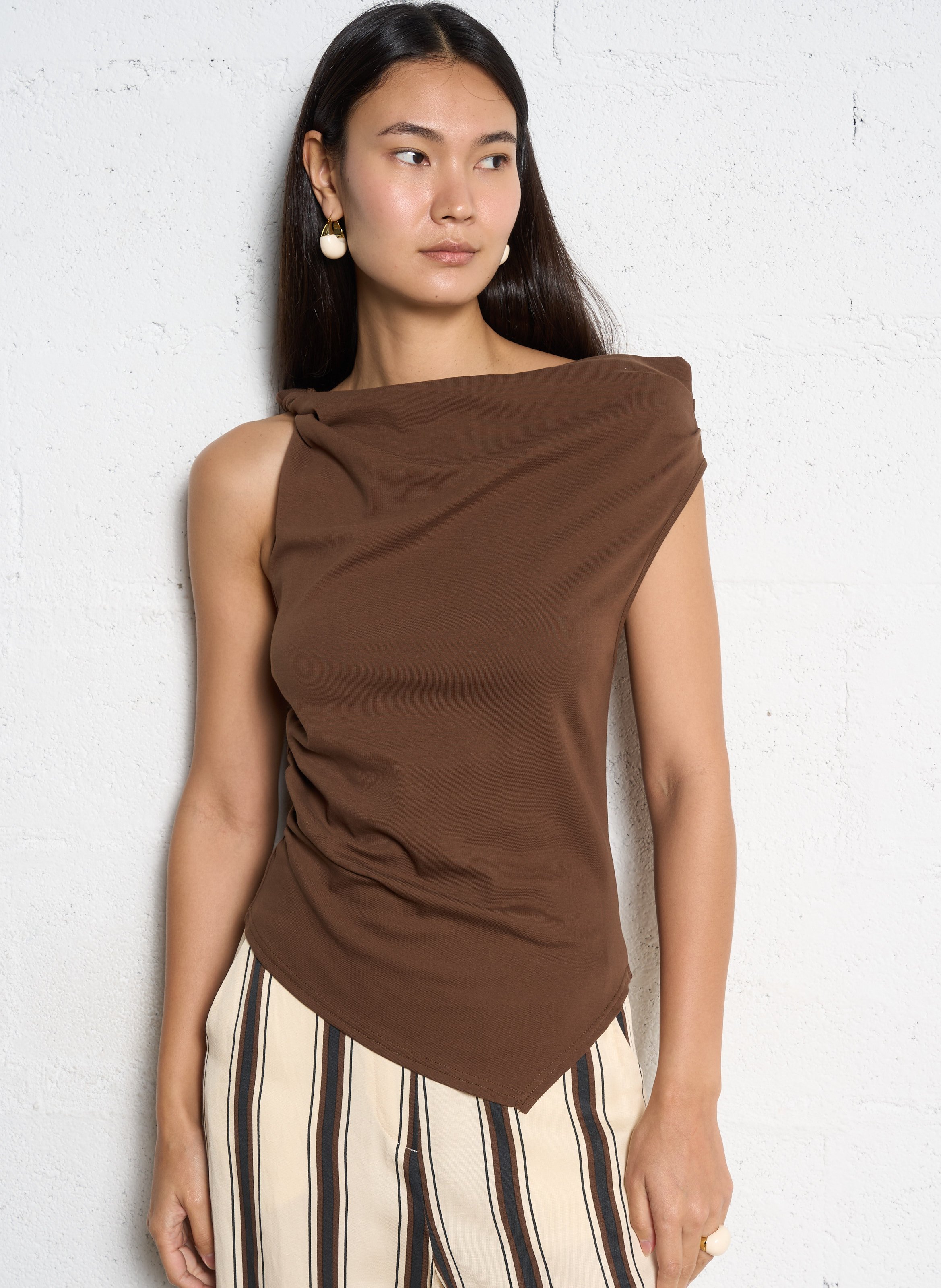 Top asymétrique cintré uni  SUNCOO Marron