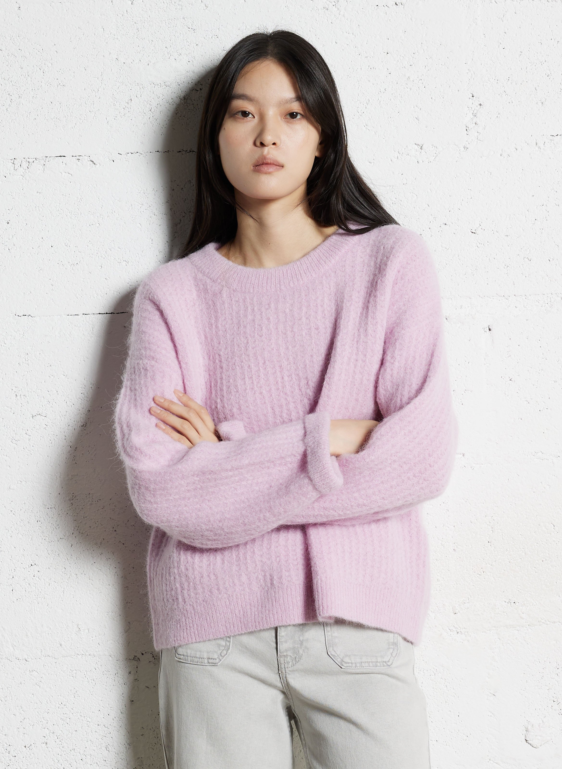 Pull oversize col rond en alpaga mélangé MAISON 123 Violet