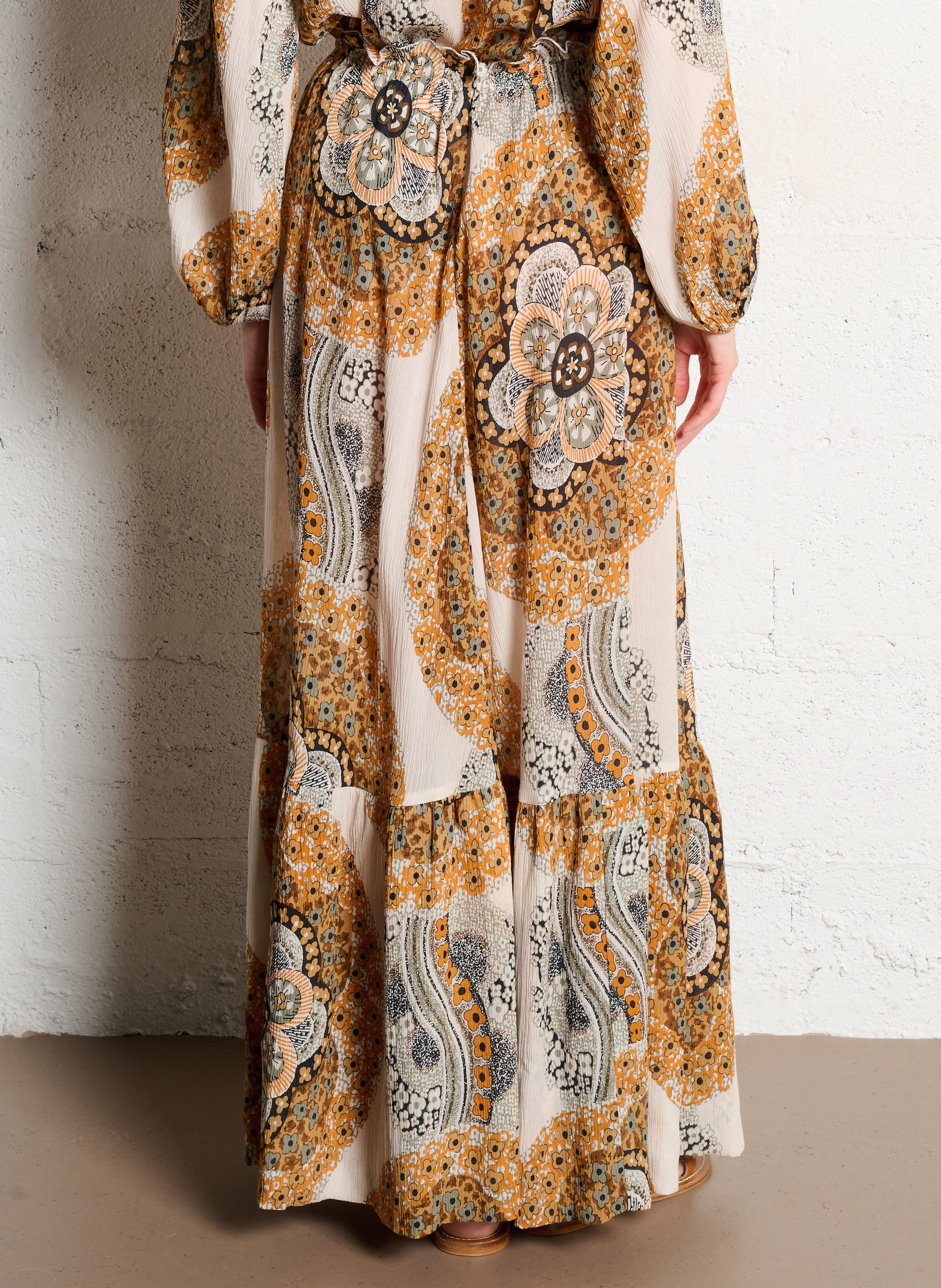 Wijde lange bedrukte rok ANTIK BATIK Bruin