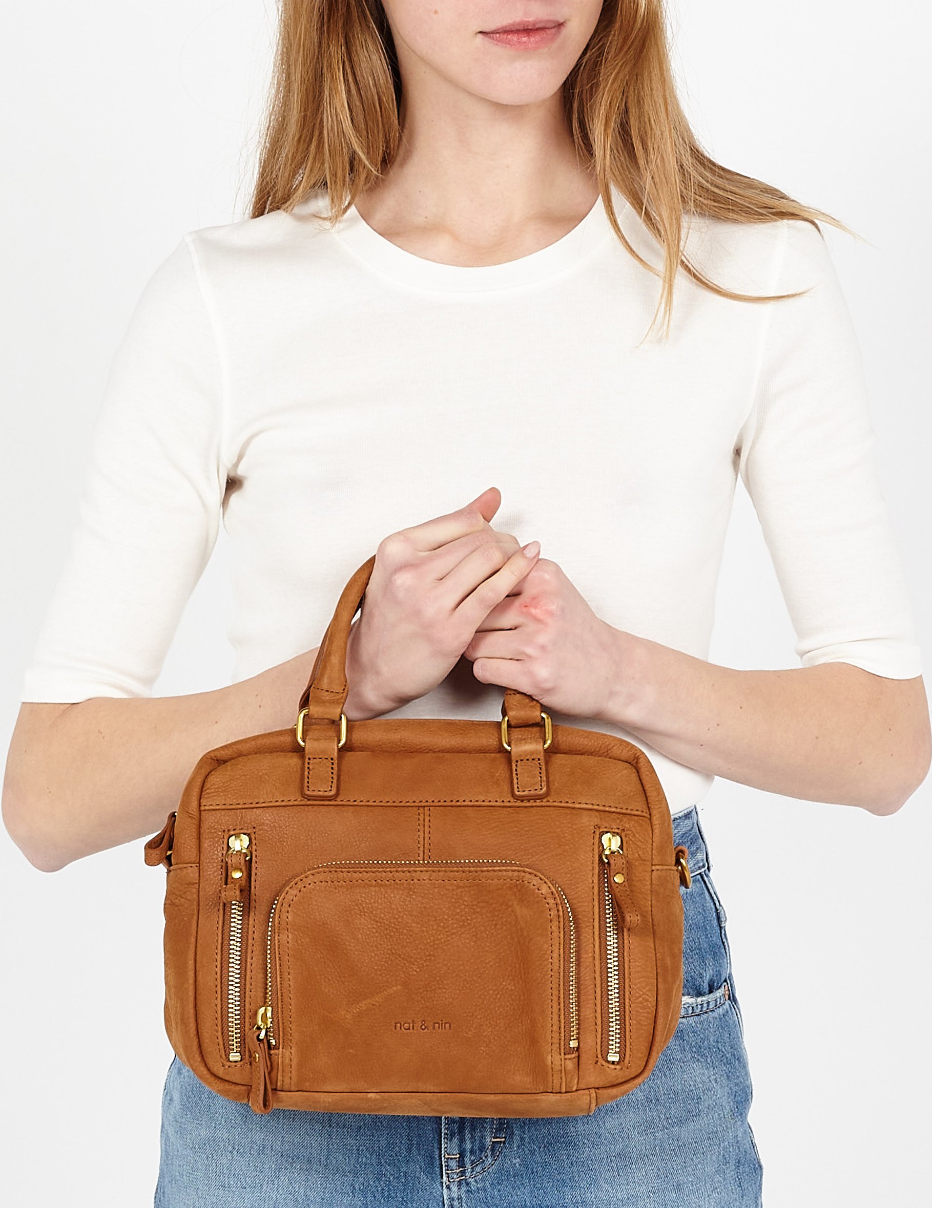 Sac à main multipoches en cuir NAT & NIN Marron