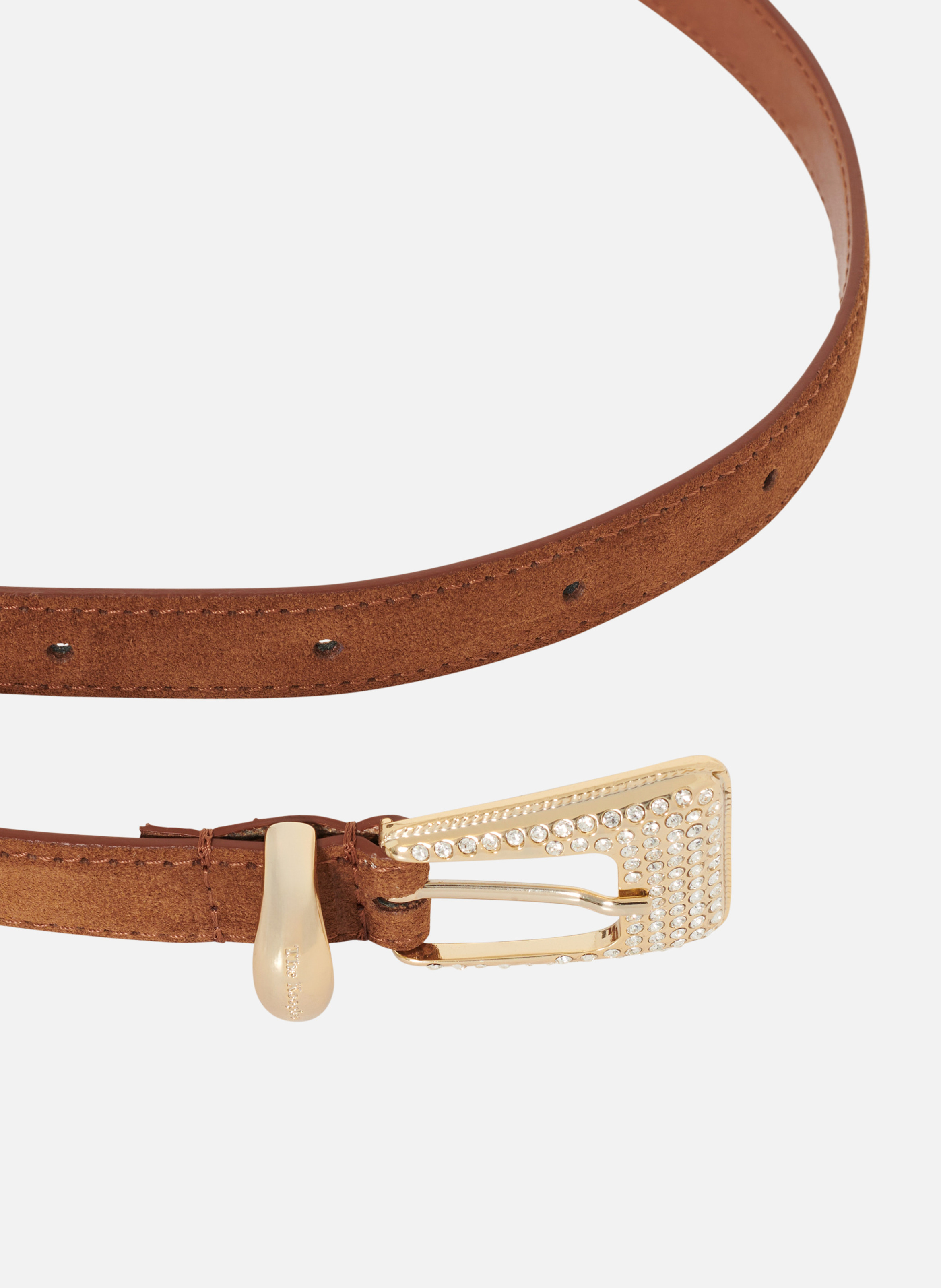 Western belt with gold rhinestone buckle in suede THE KOOPLES Brown
