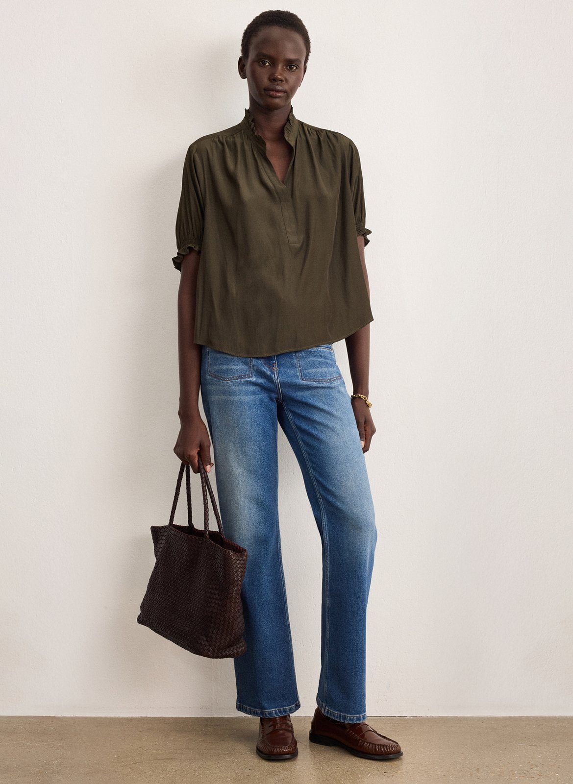 Blouse droite col V PABLO Vert