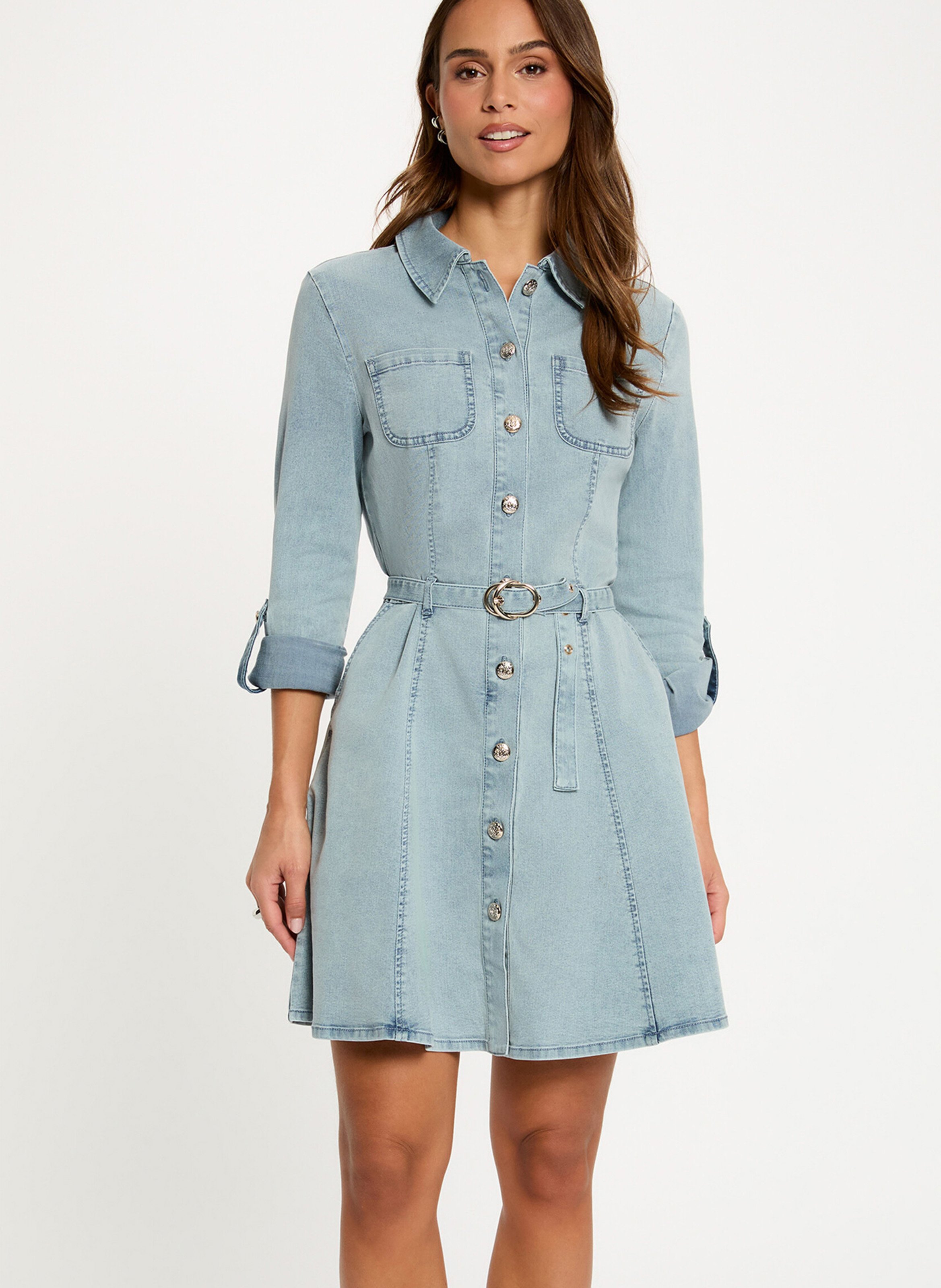 Short trapeze denim dress MORGAN Blue