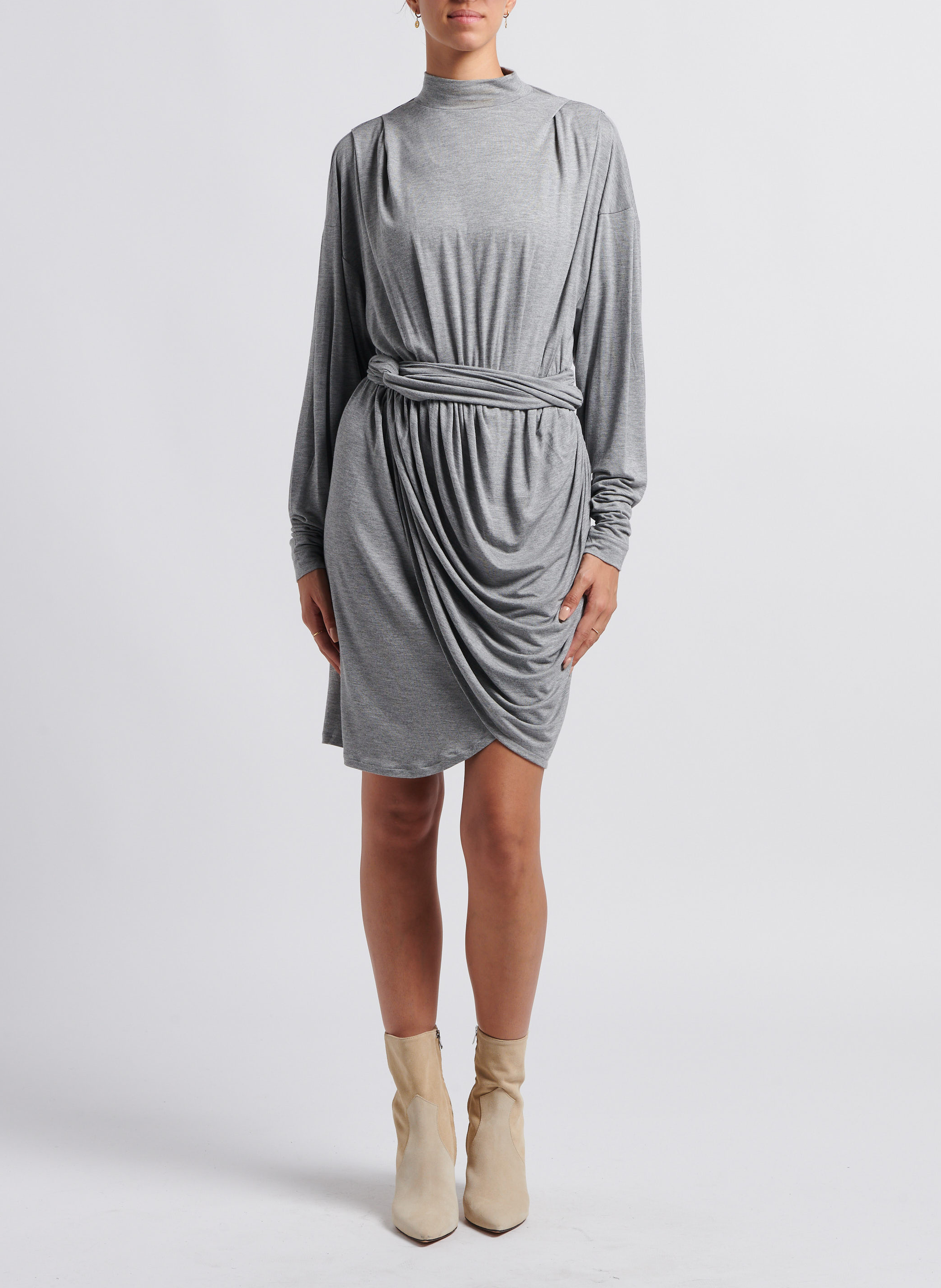 Drapiertes Kurzkleid mit Stehkragen IRO Grau