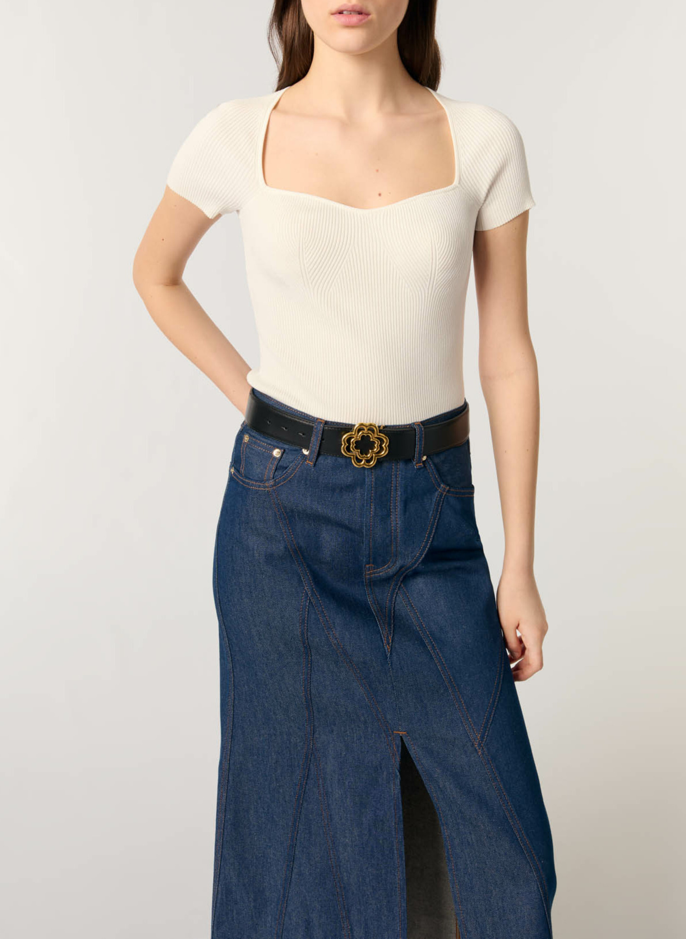 Top moulant en maille MAJE Beige