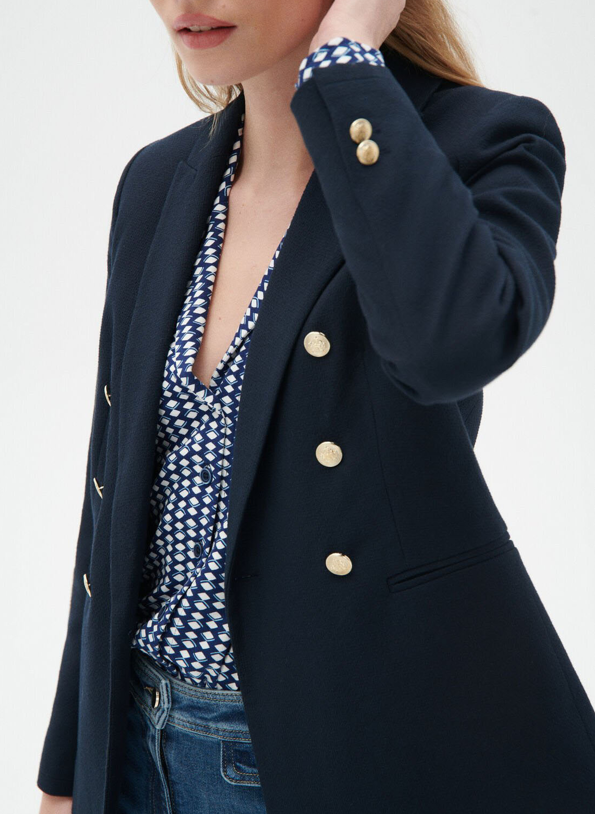 Blazer à col tailleur en coton mélangé CAROLL Bleu