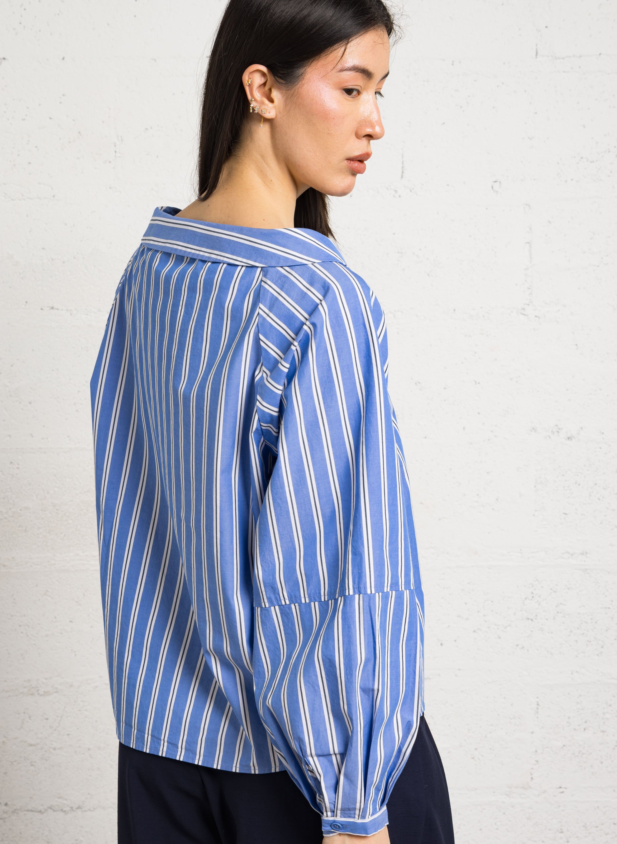 Straight shirt with striped lapel NORR Blue
