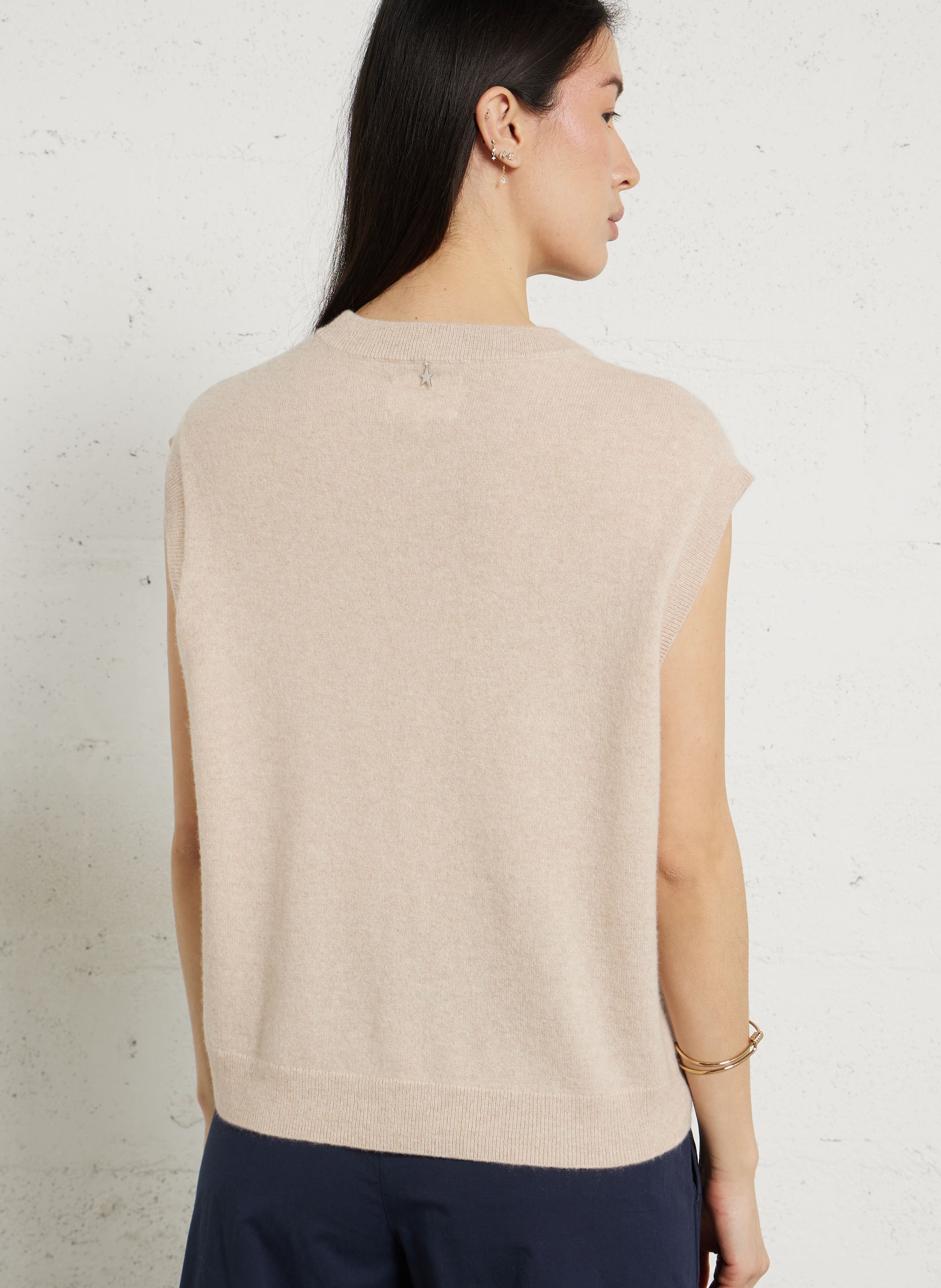 Sleeveless round neck cashmere oversized sweater SUD EXPRESS Beige