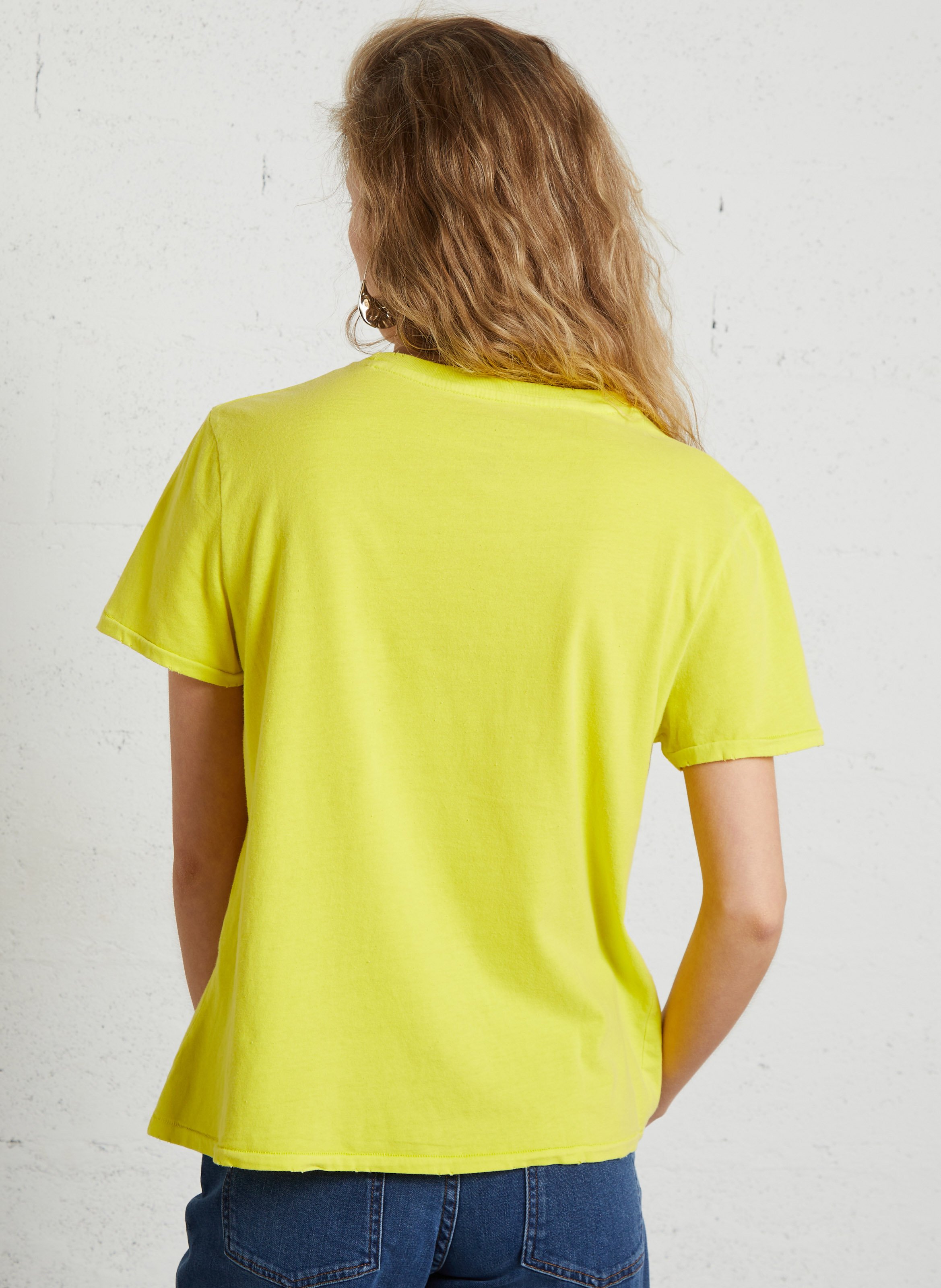 Straight round-neck cotton T-shirt with screen print NEWTONE Yellow