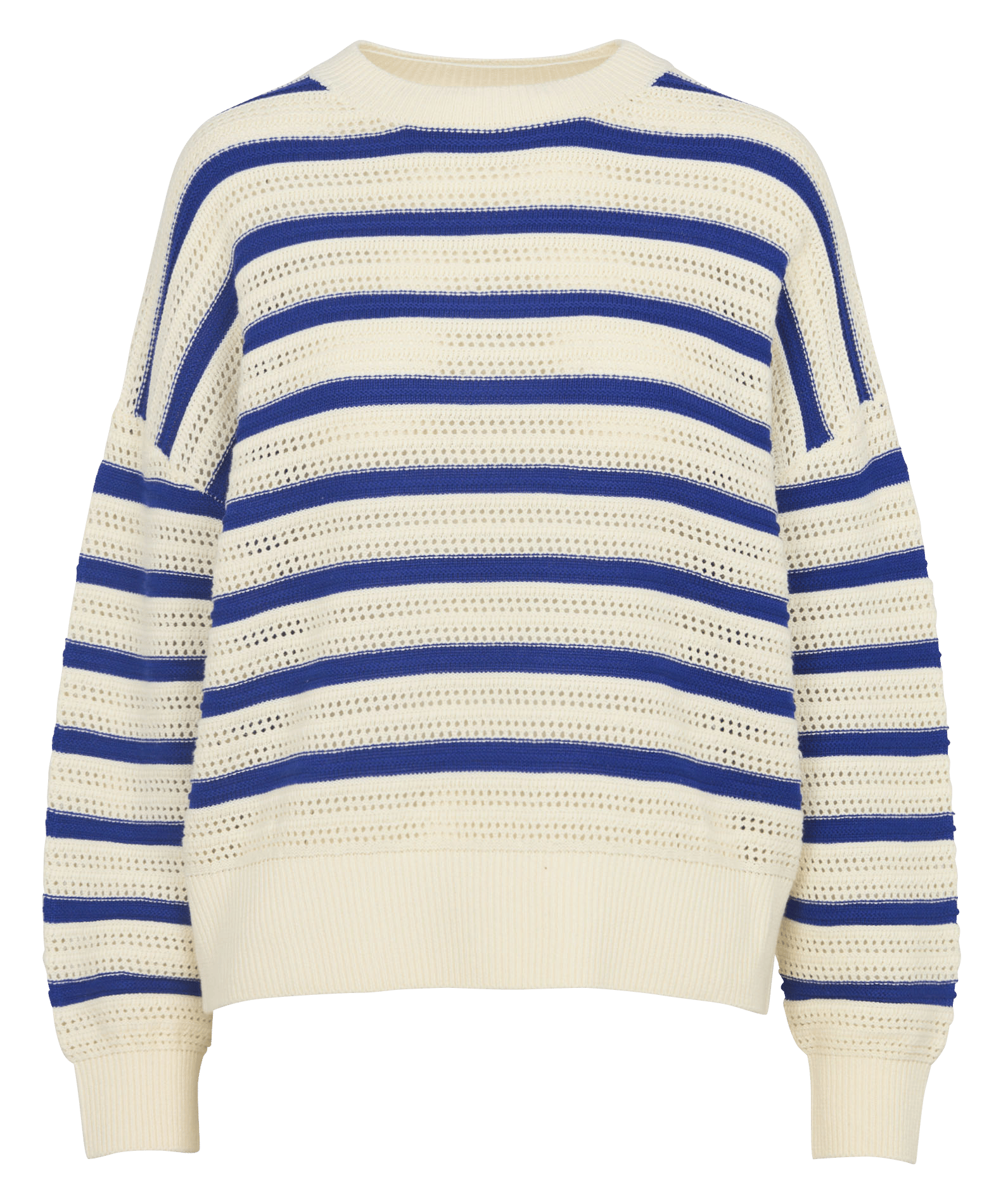 Gestreifter Oversize-Pullover aus Lochstrick MKT Beige