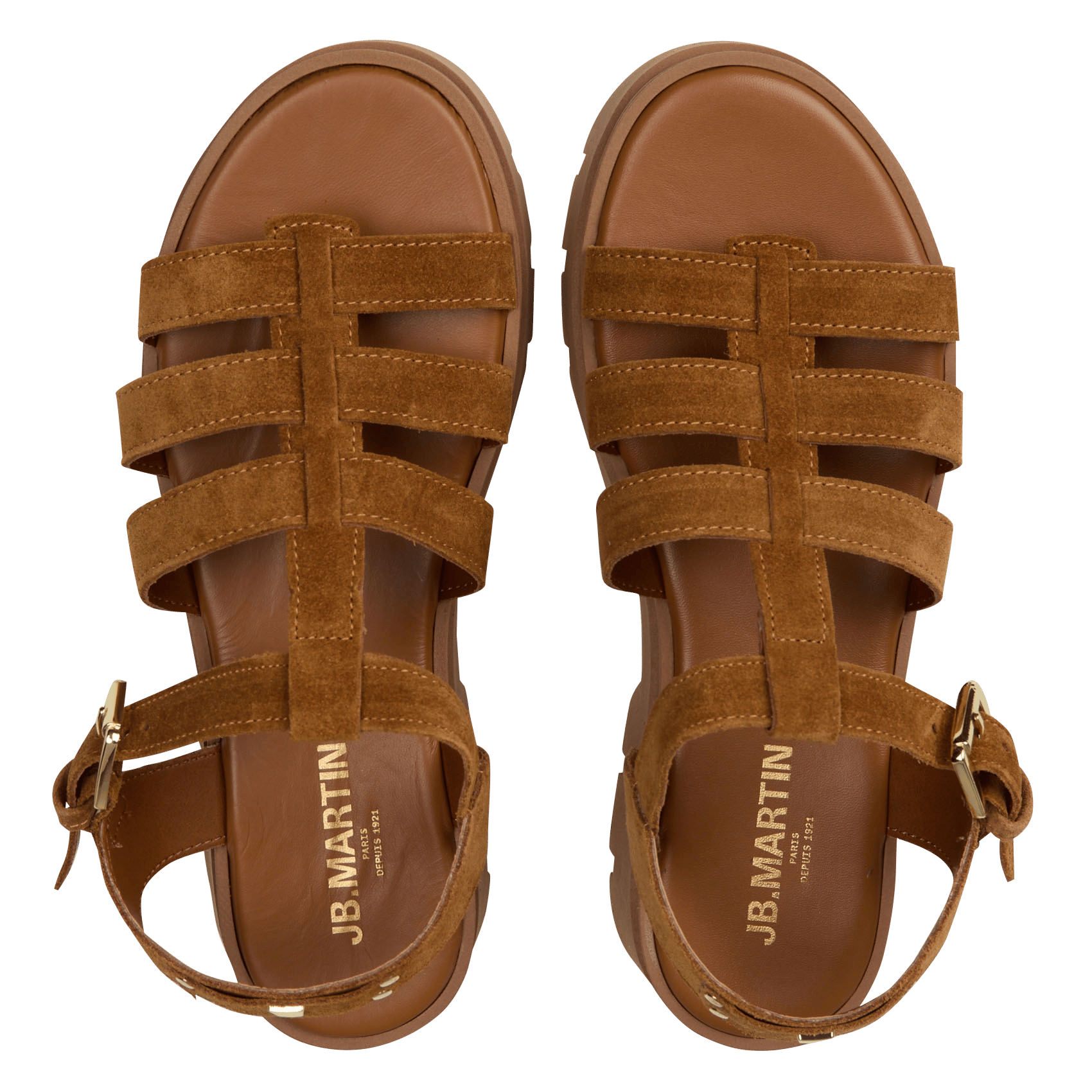 Flache Ledersandalen mit Samt JB MARTIN Beige