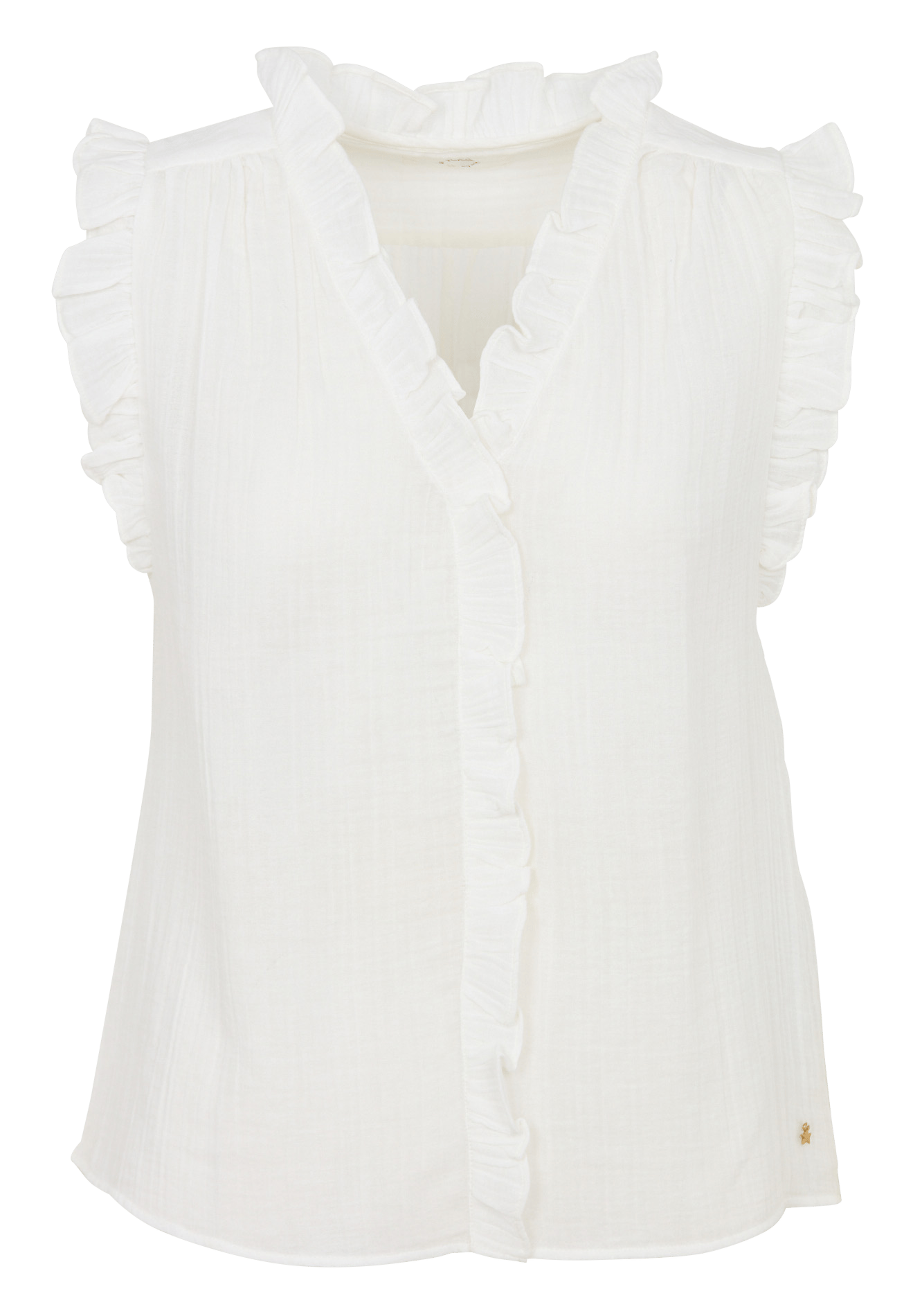 Sleeveless V-neck top with ruffles DES PETITS HAUTS