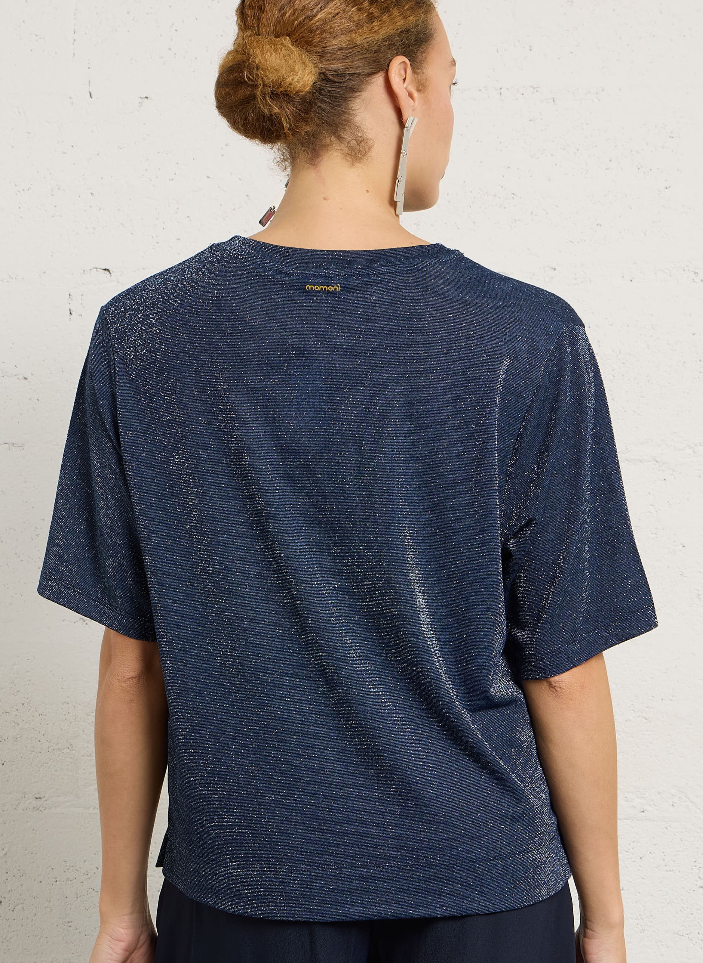 Weites T-Shirt mit Rundhalsausschnitt und Metallic-Effekt MOMONI Blau