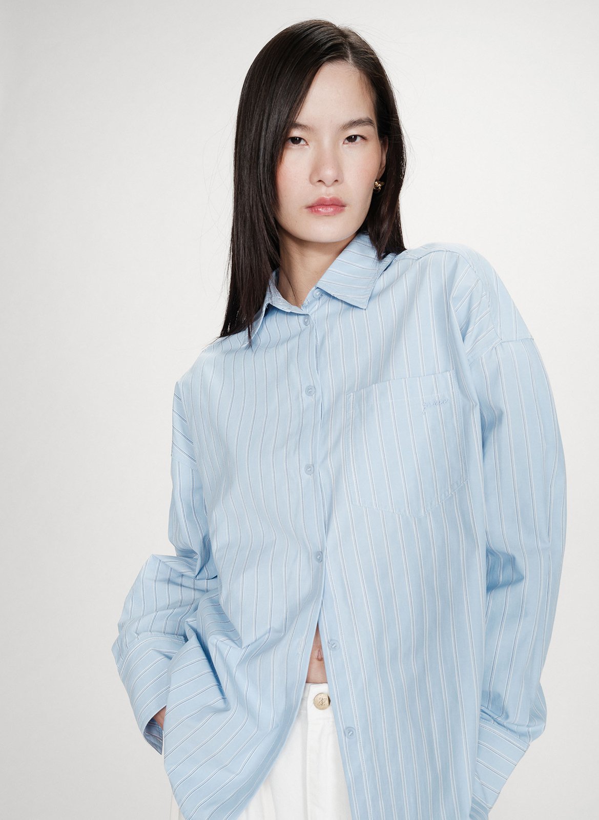 Chemise oversize col classique en coton mélangé rayé GRACE ET MILA