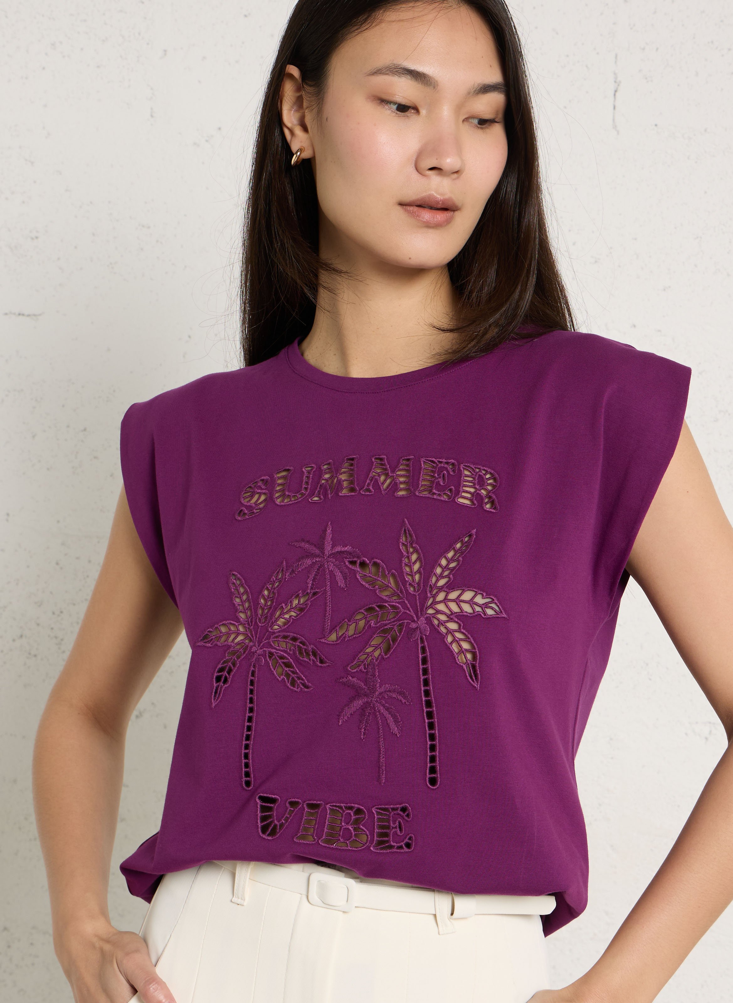 Tee-shirt ample brodé sans manches LA PETITE ETOILE Violet