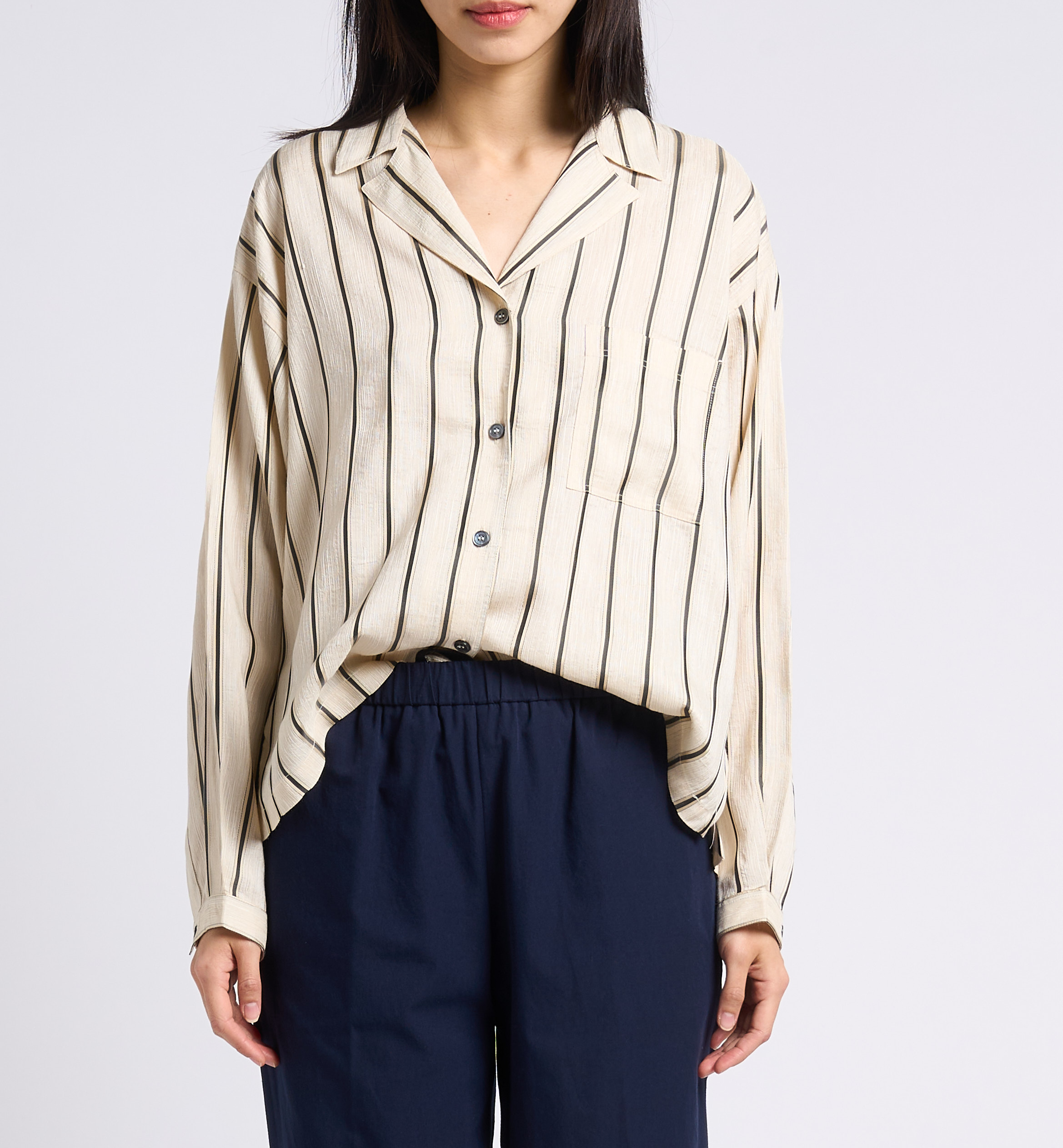 Camisa recta con cuello sastre de rayas POMANDERE Blanco