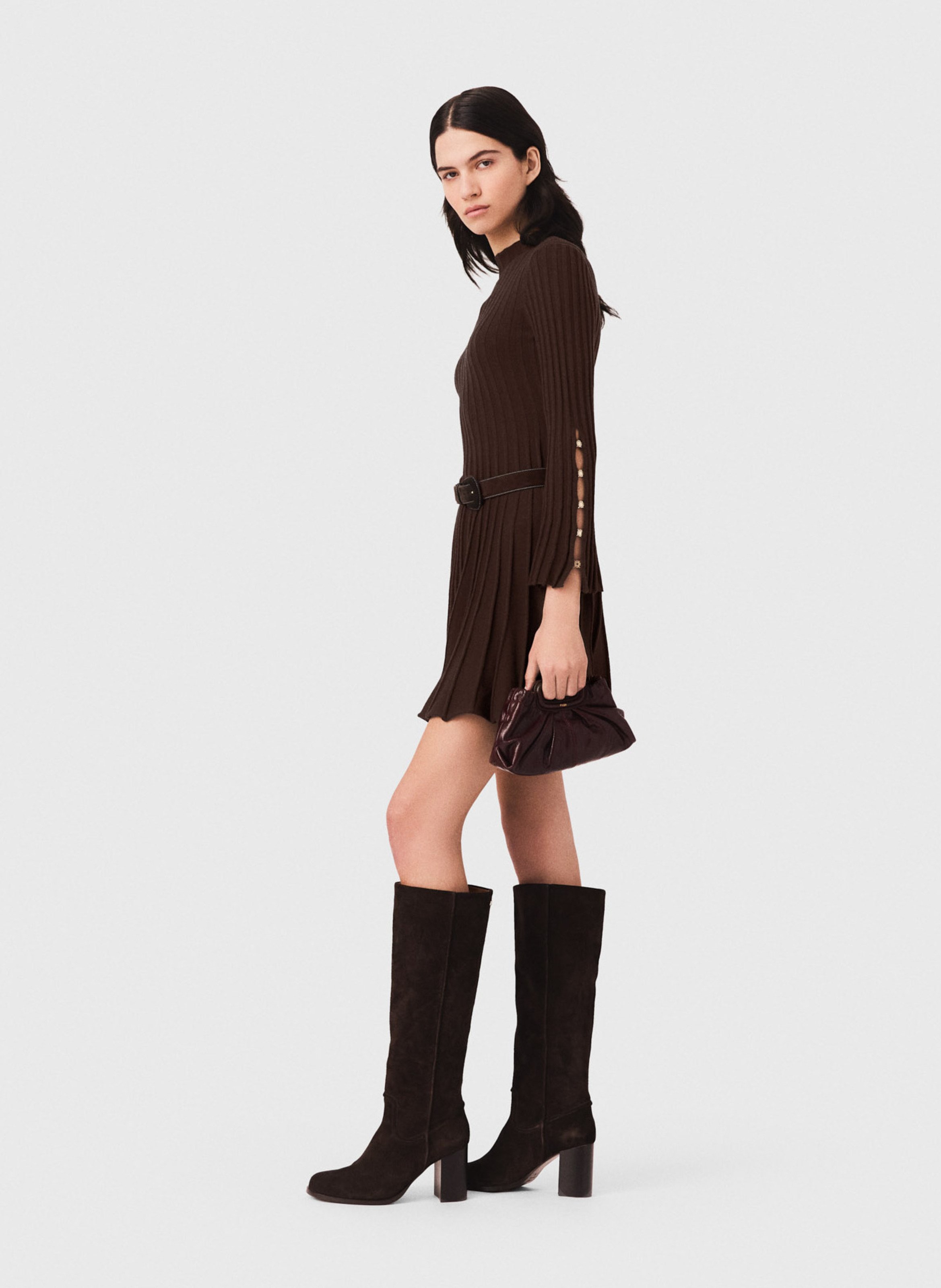 Robe courte cintrée col montant | Marron MAJE Femme