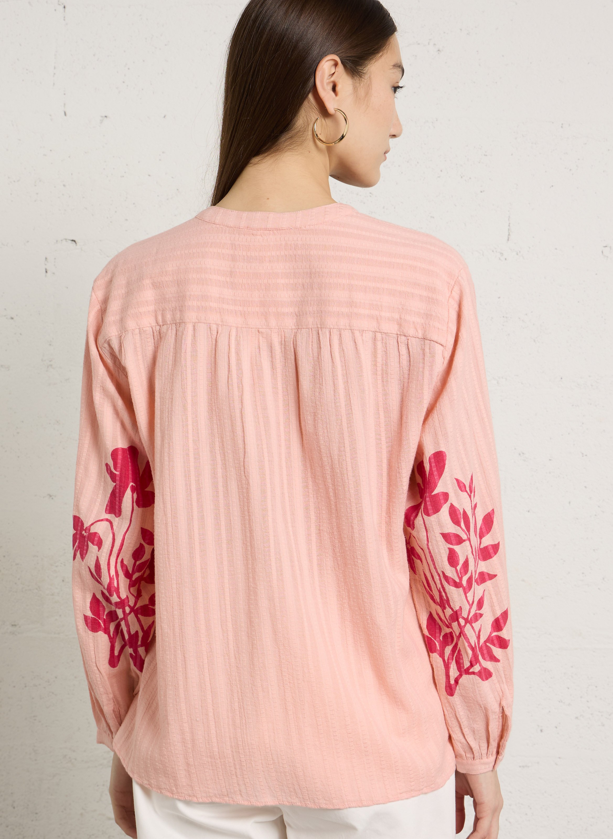 Blouse ample col tunisien en coton SUD EXPRESS Rose