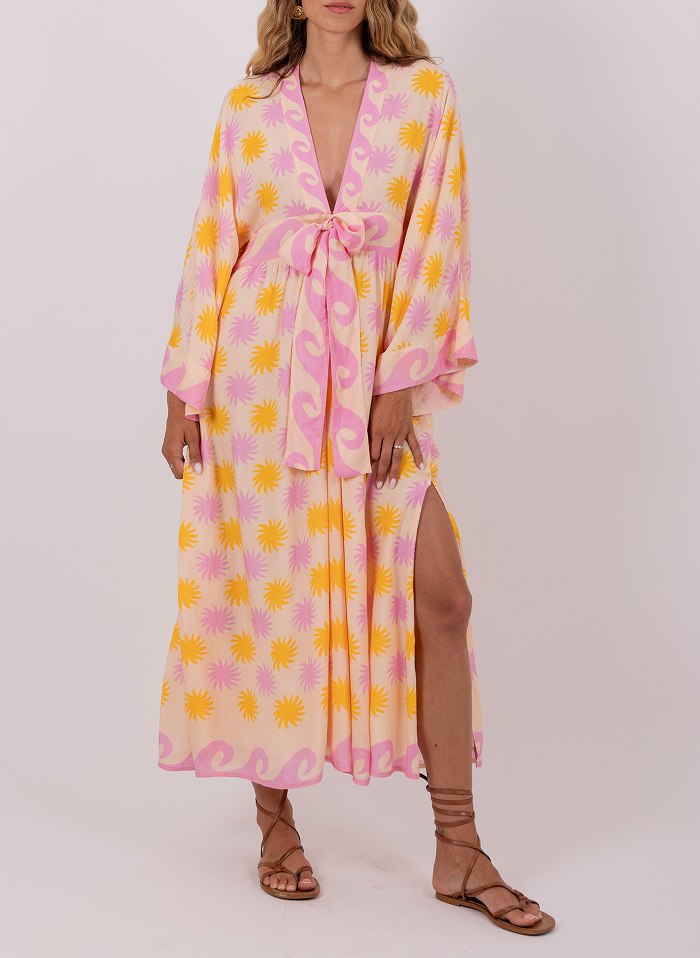 Wijdvallende lange katoenen jurk SUNDRESS Beige