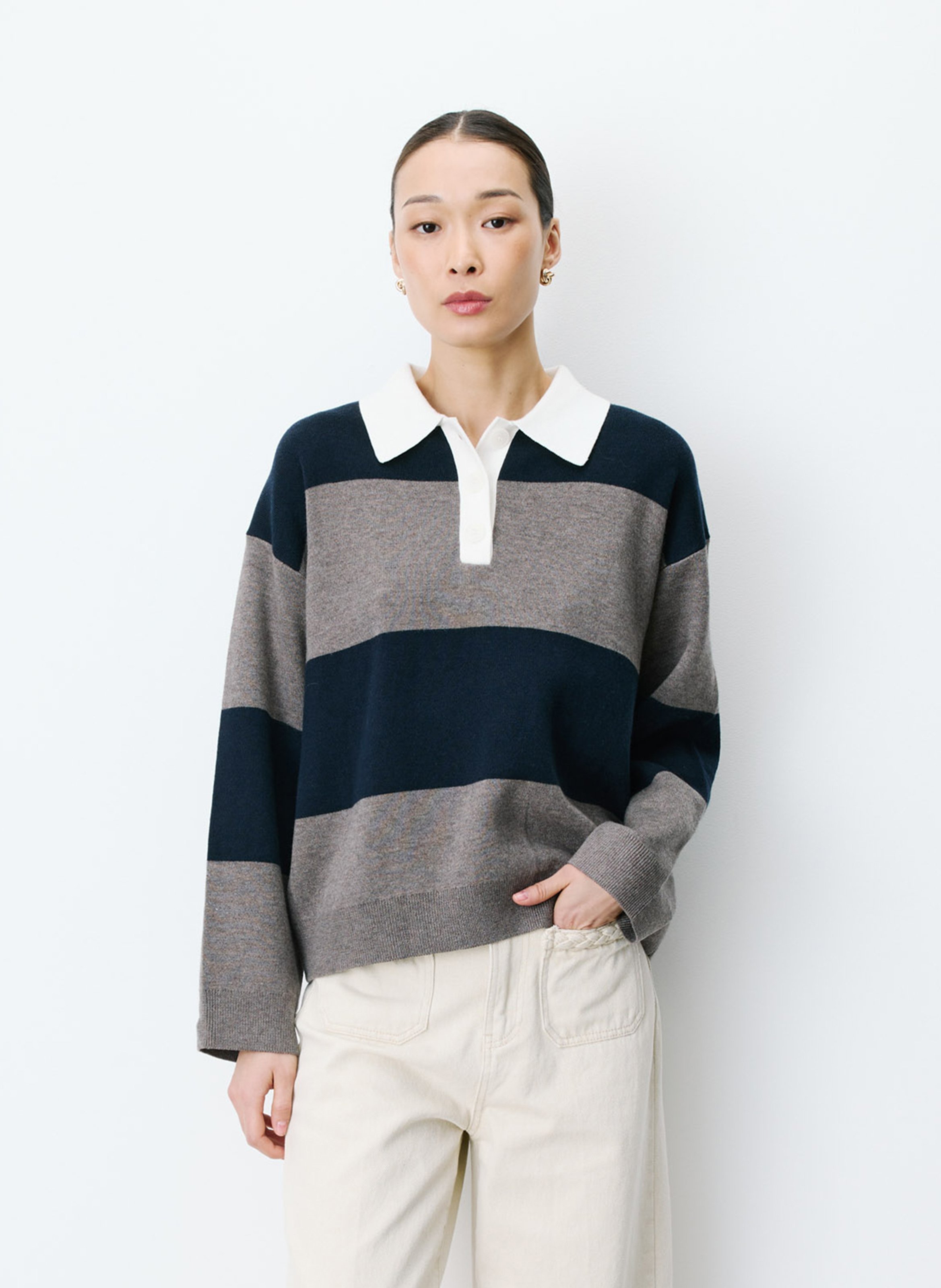 Oversized striped knit polo GRACE ET MILA Blue