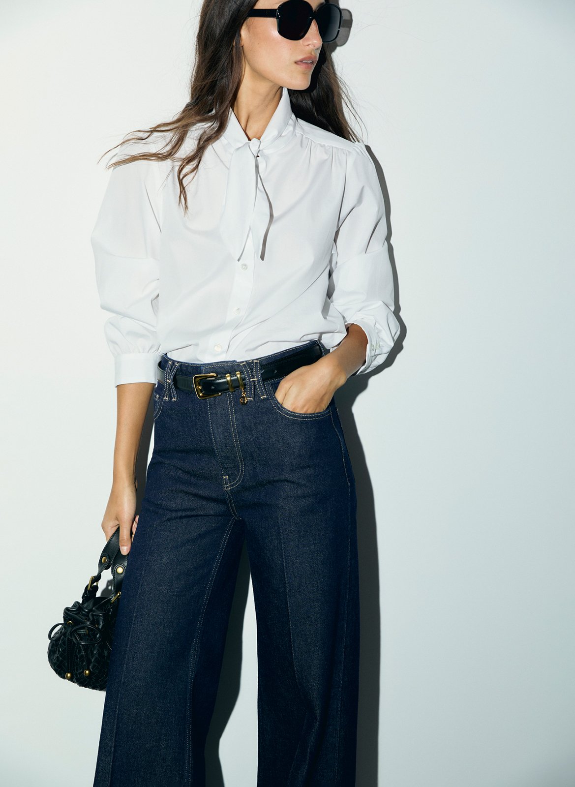 Straight cotton shirt with tie collar GERARD DAREL White