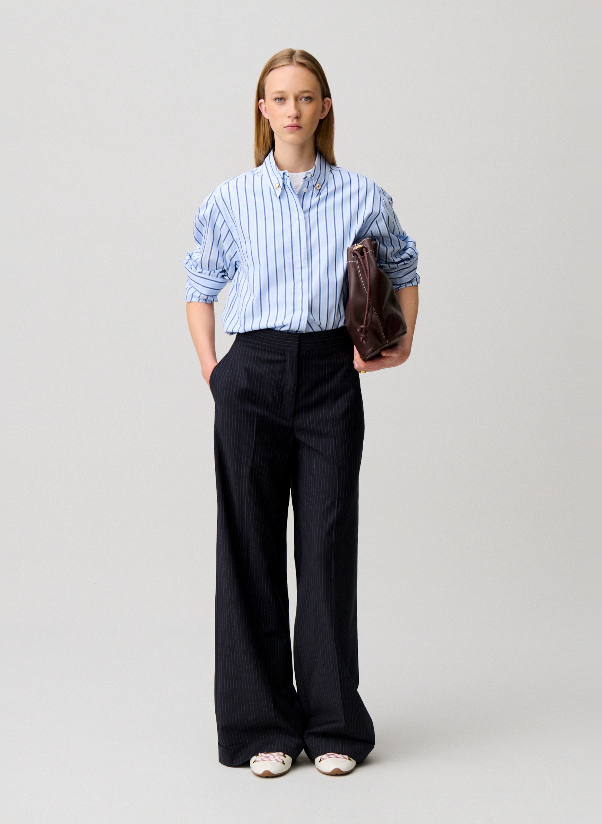 Gerade geschnittene gestreifte Baumwollbluse mit klassischem Kragen CLAUDIE PIERLOT Mehrfarbig