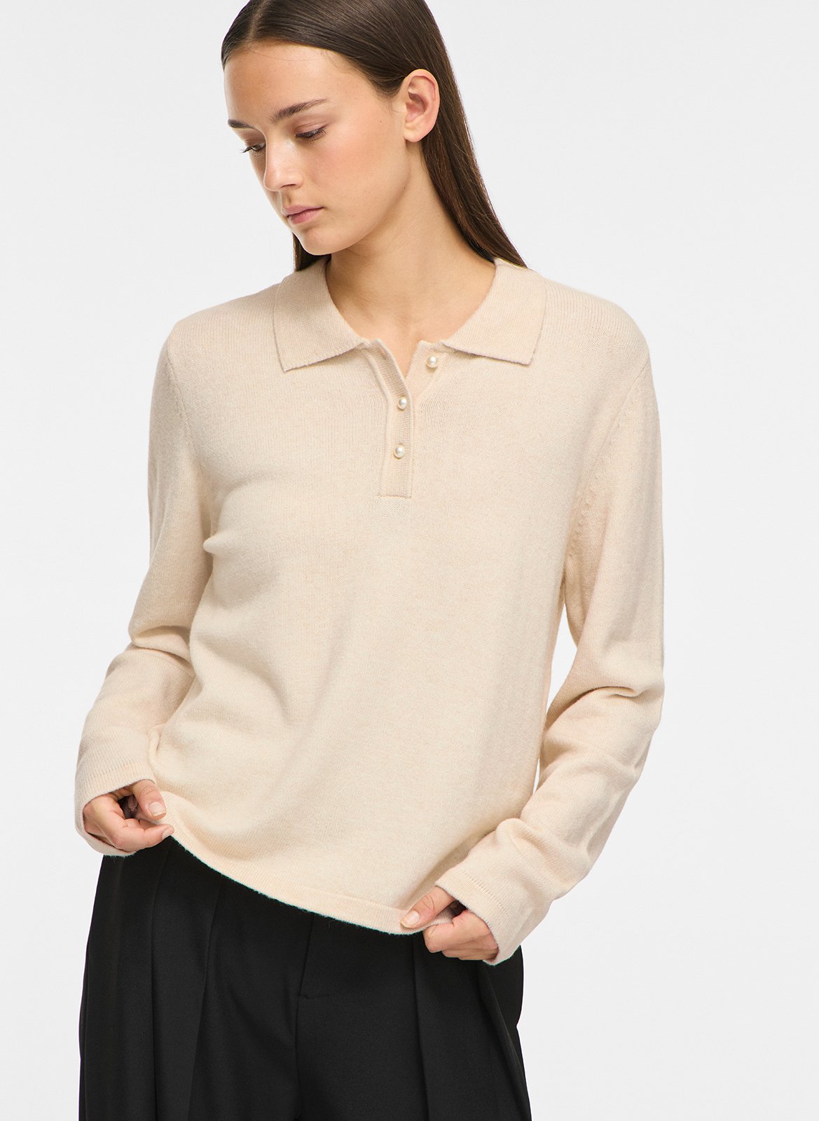 Pull droit col polo VILA Beige