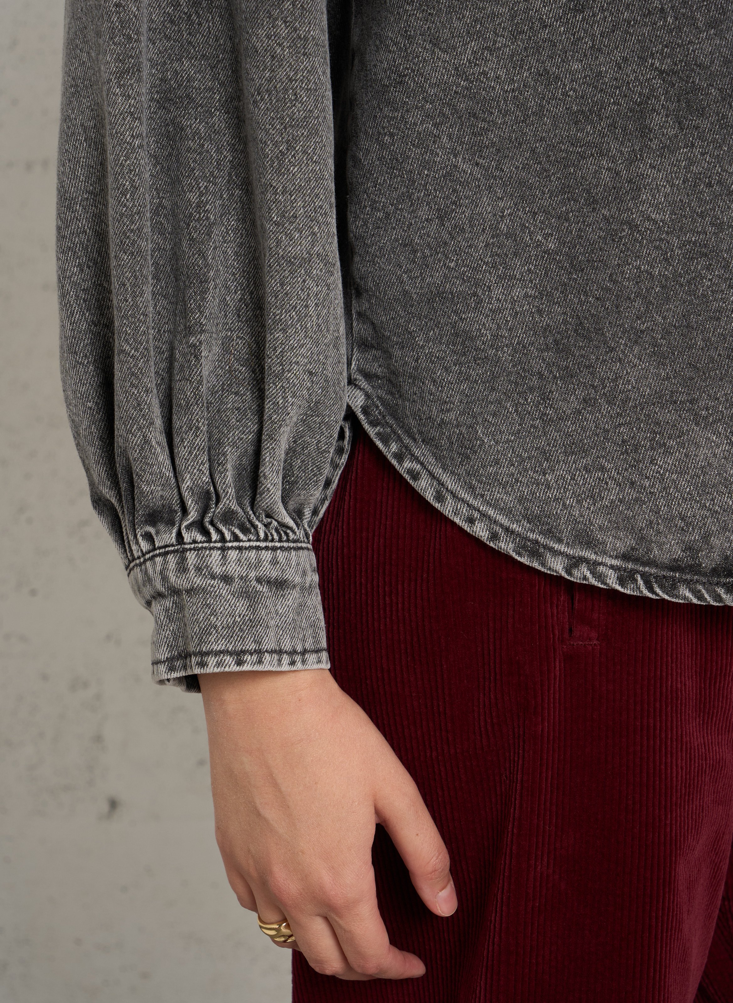 Loose fit classic collar denim shirt in mixed cotton HOD PARIS Grey