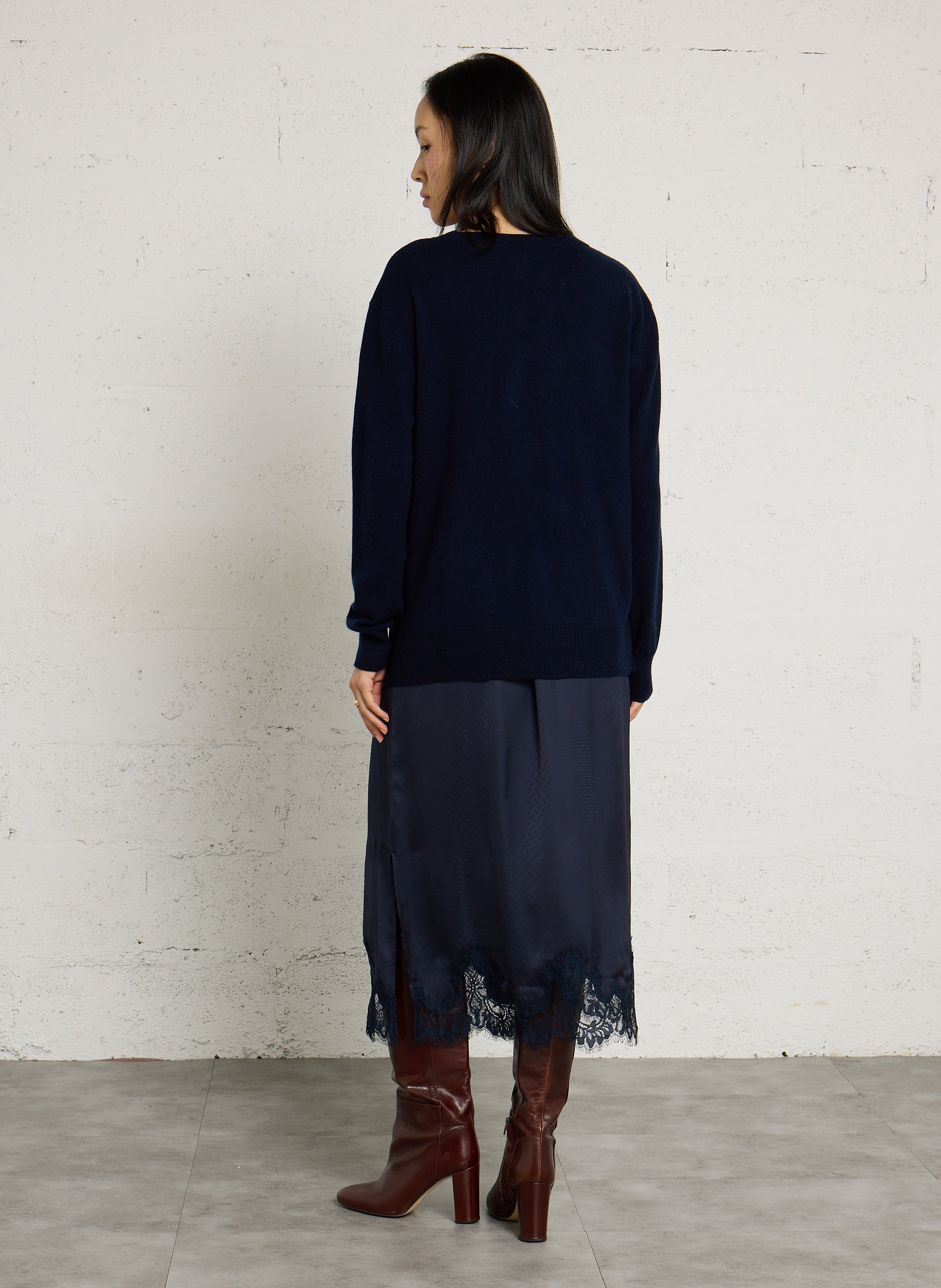 Rechte pullover met V-hals in wol en kasjmier PETITE MENDIGOTE Blauw