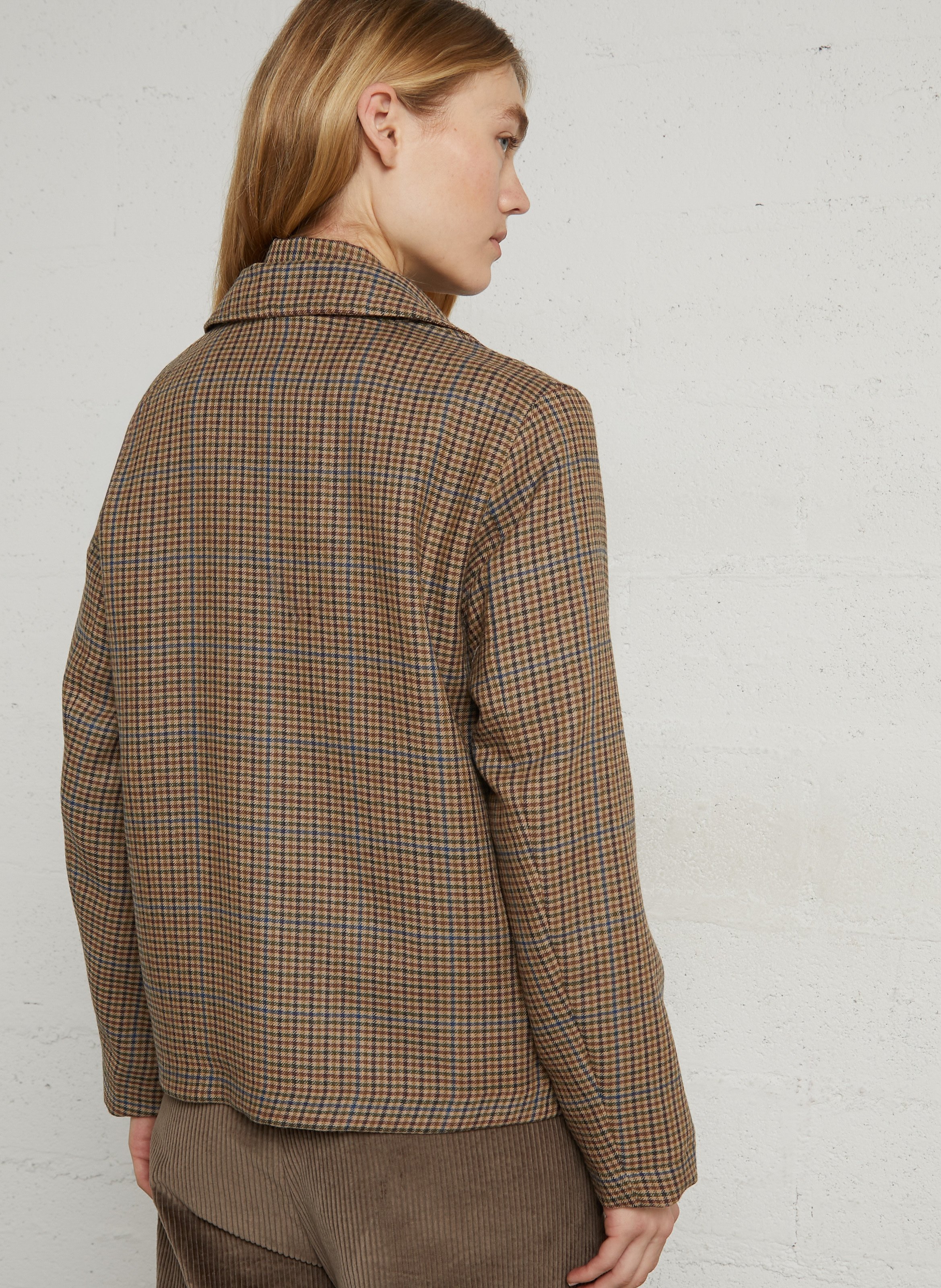 Straight blazer with tailored collar in virgin wool check DIEGA Multicolored