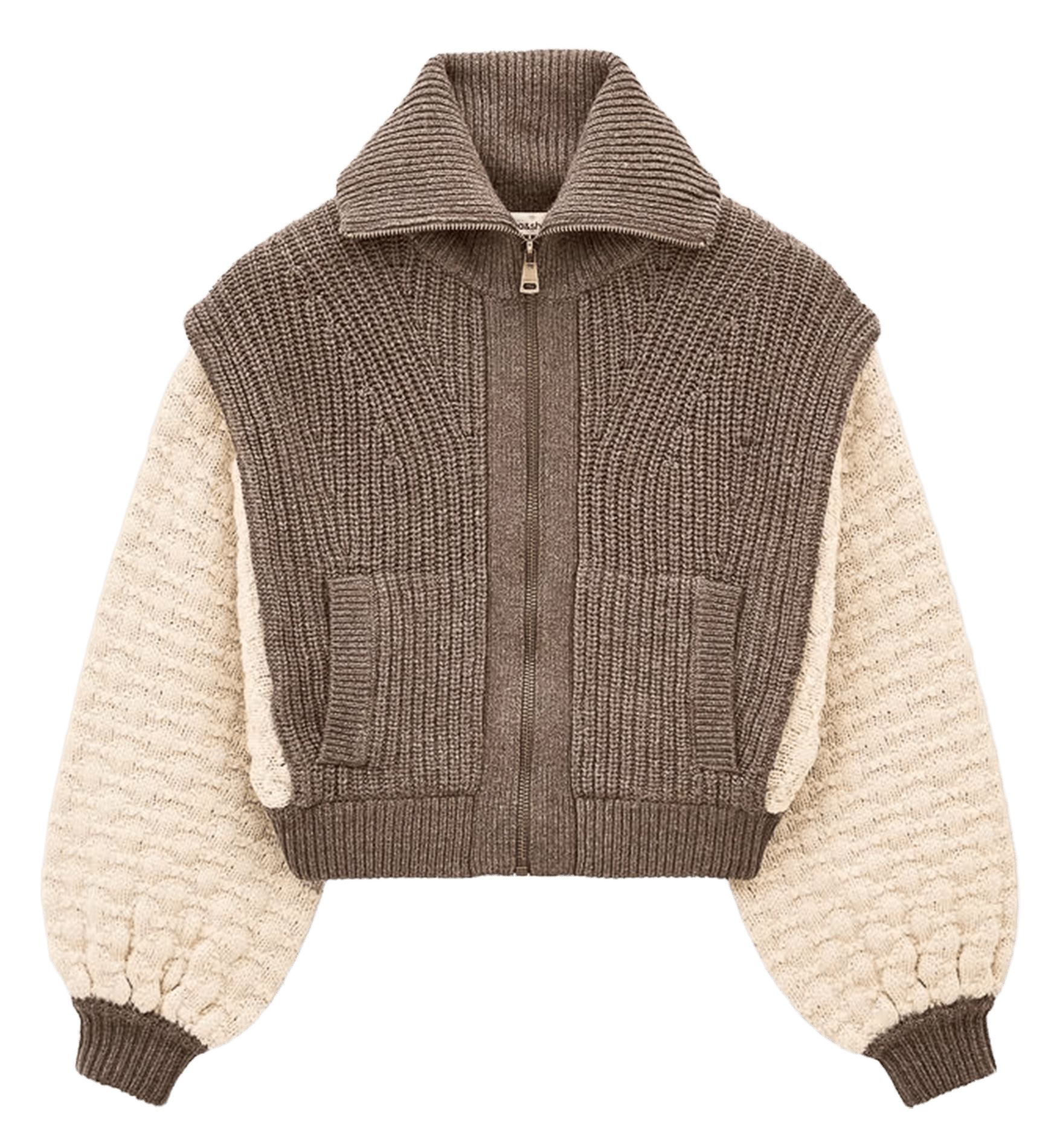 Cardigan mit Truckerkagen aus Wollmischung BA&SH Beige