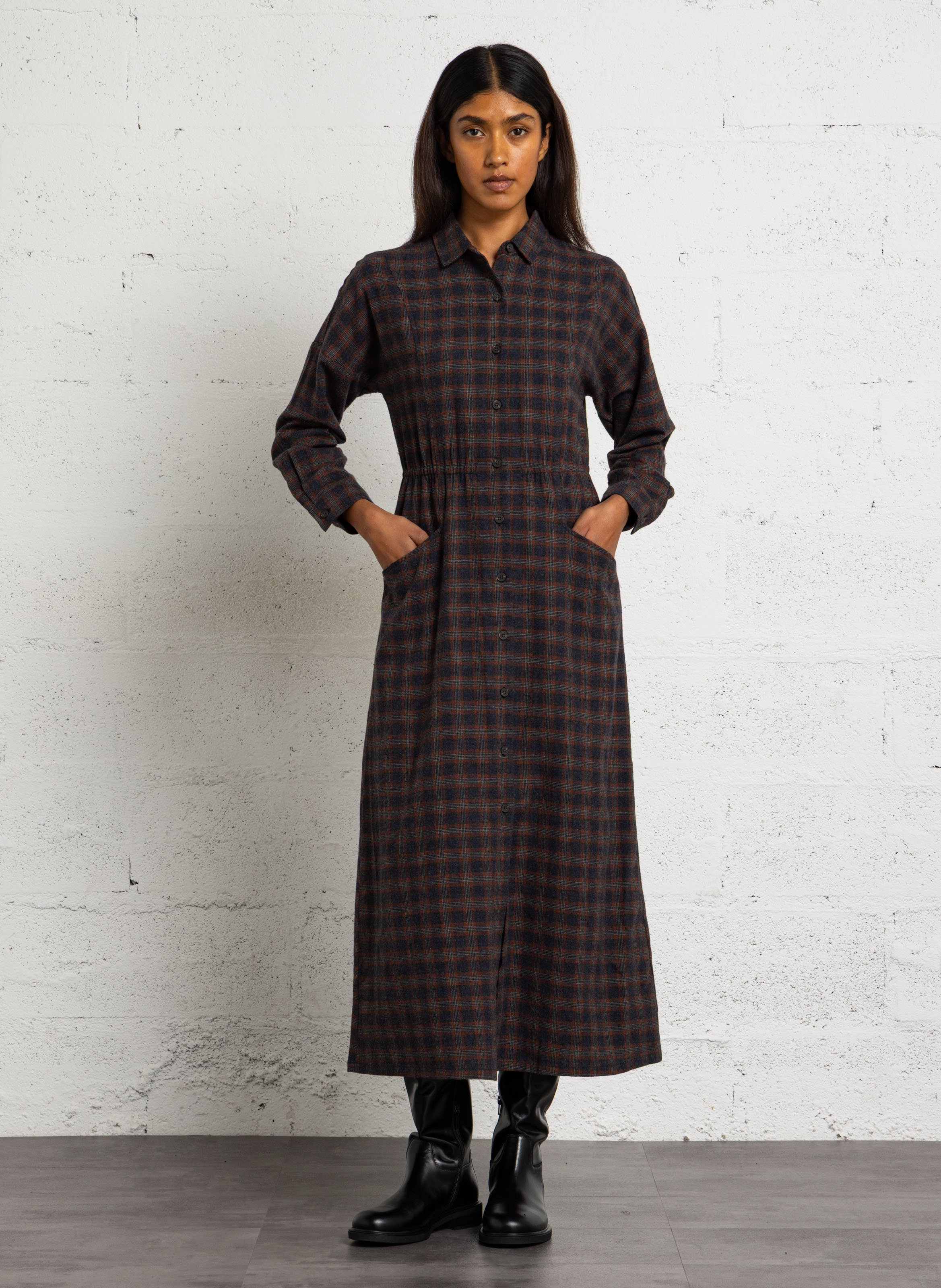 Long straight cotton shirt dress NICE THINGS Grey