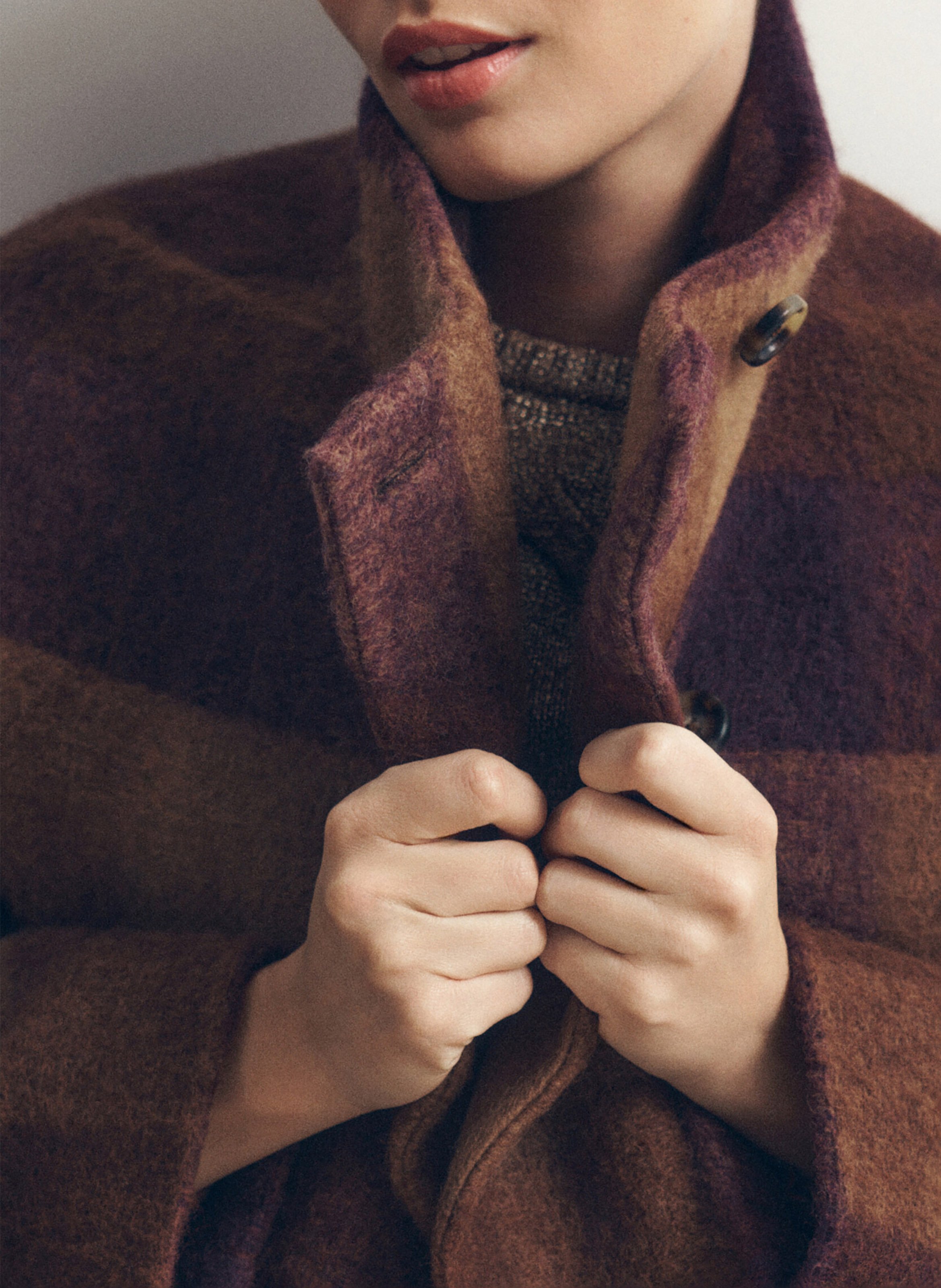 Veste oversize à carreaux en laine mélangée CAROLL Prune