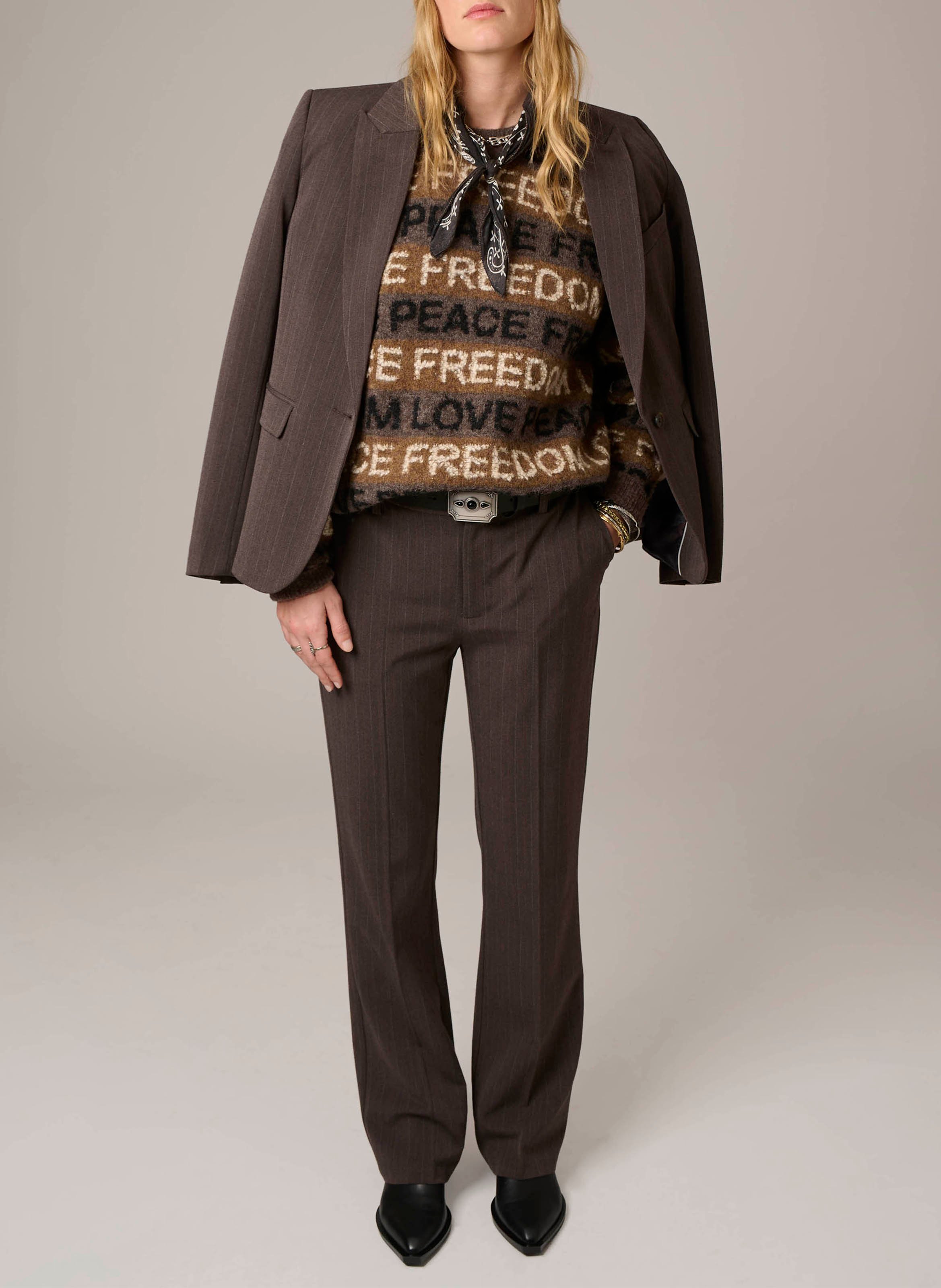 Getailleerde blazer met strepen MKT Bruin