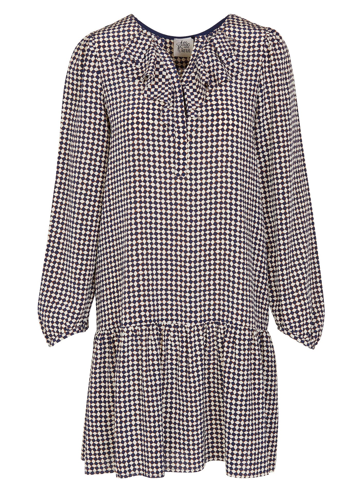 Short silk dress with ruffles and graphic print  ATTIC AND BARN Blue