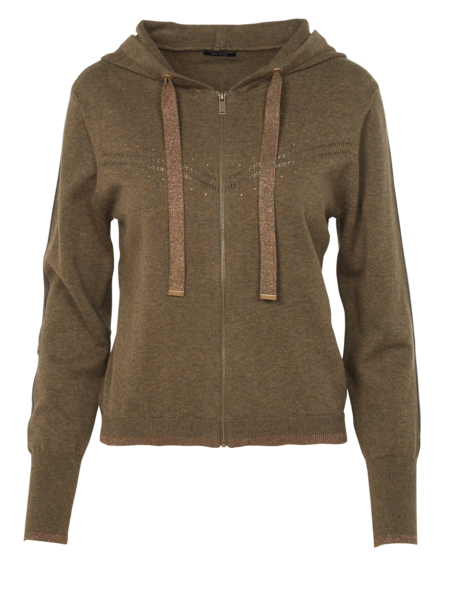 Hooded zip-up cotton cardigan ONE STEP Khaki