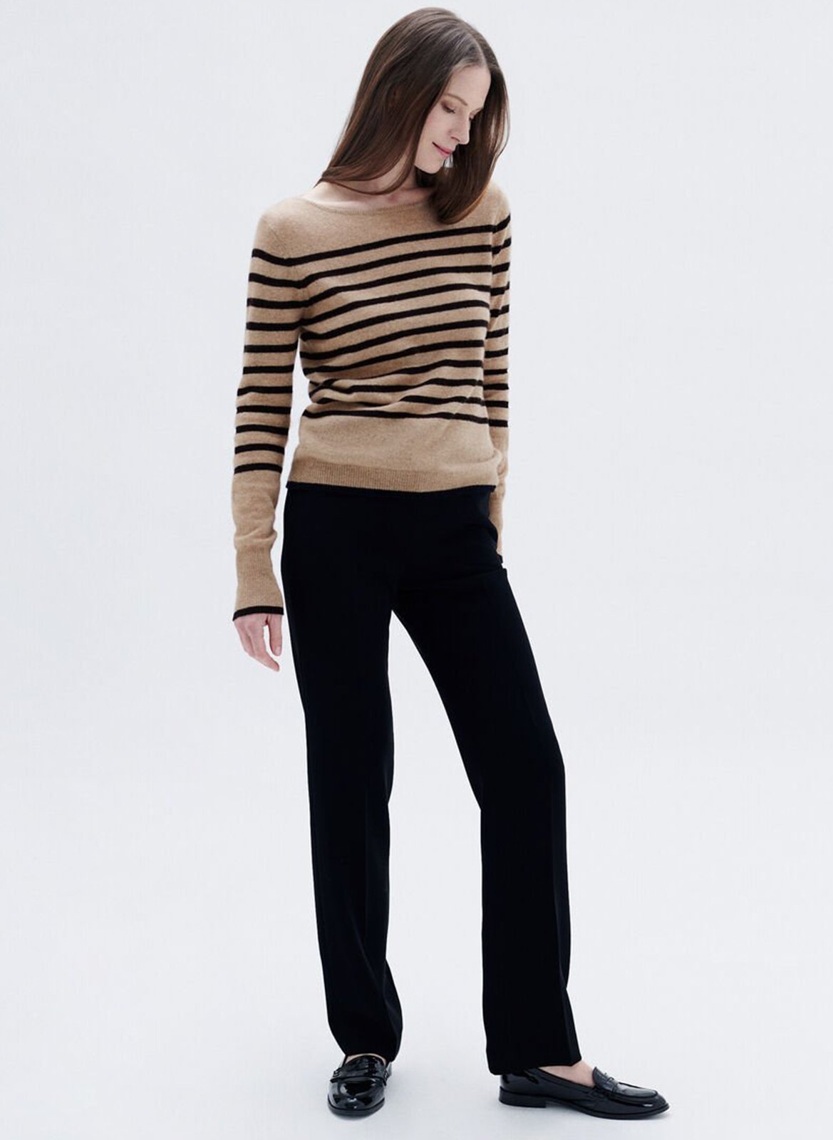 Pull col rond à rayures CAROLL Beige