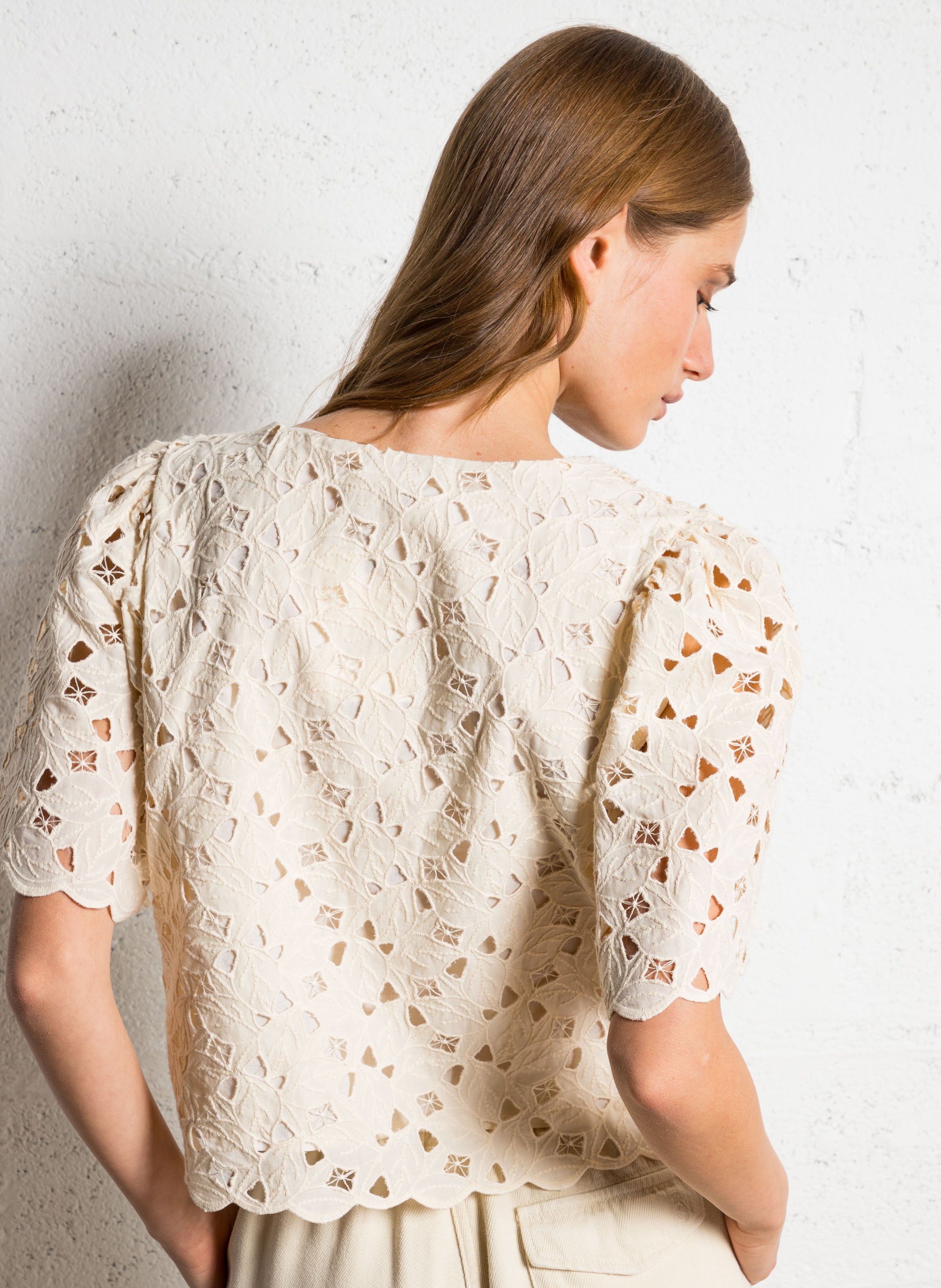 Top met borduurwerk van gemengd katoen THE NEW SOCIETY Beige