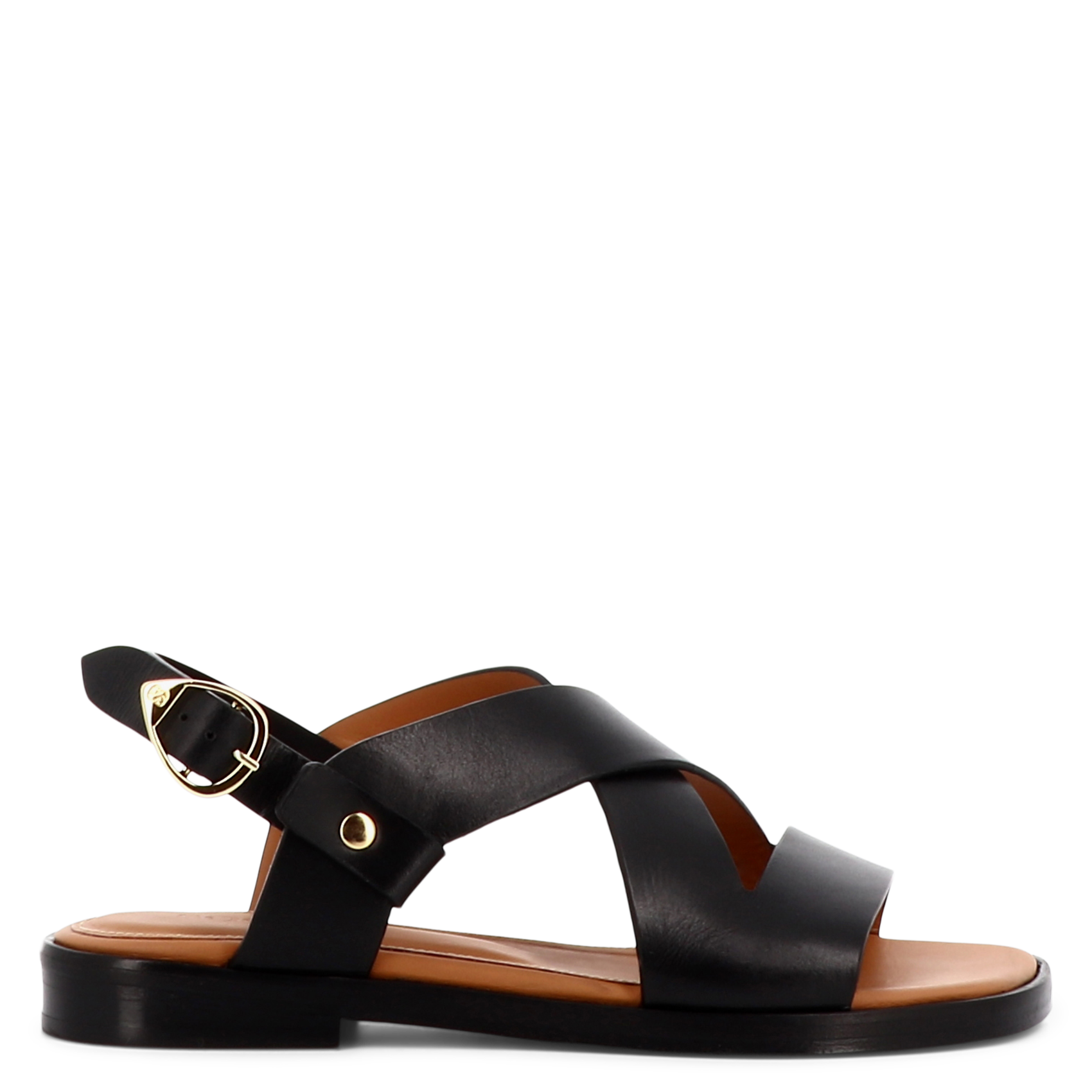 Sandales plates à brides croisées en cuir SOCQUE PARIS Noir