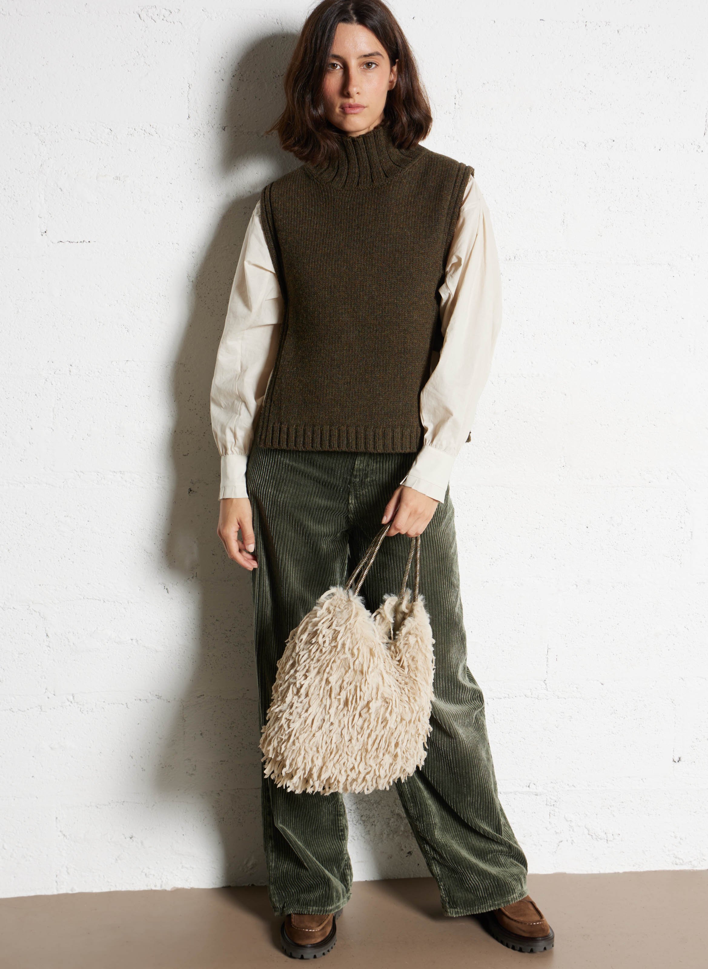 Reversible feather handbag BELLEROSE Beige