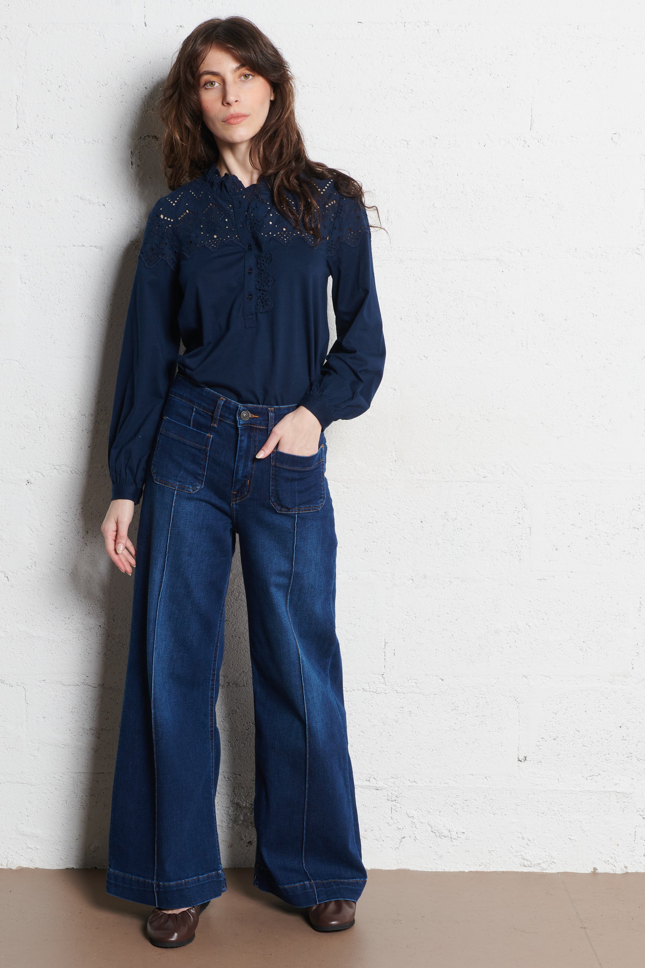 Cotton-blend wide-leg jeans SUD EXPRESS Blue