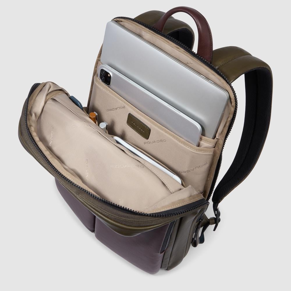 Slim backpack for computer and iPad® with shockproof and RFID protection, expandable PIQUADRO Green